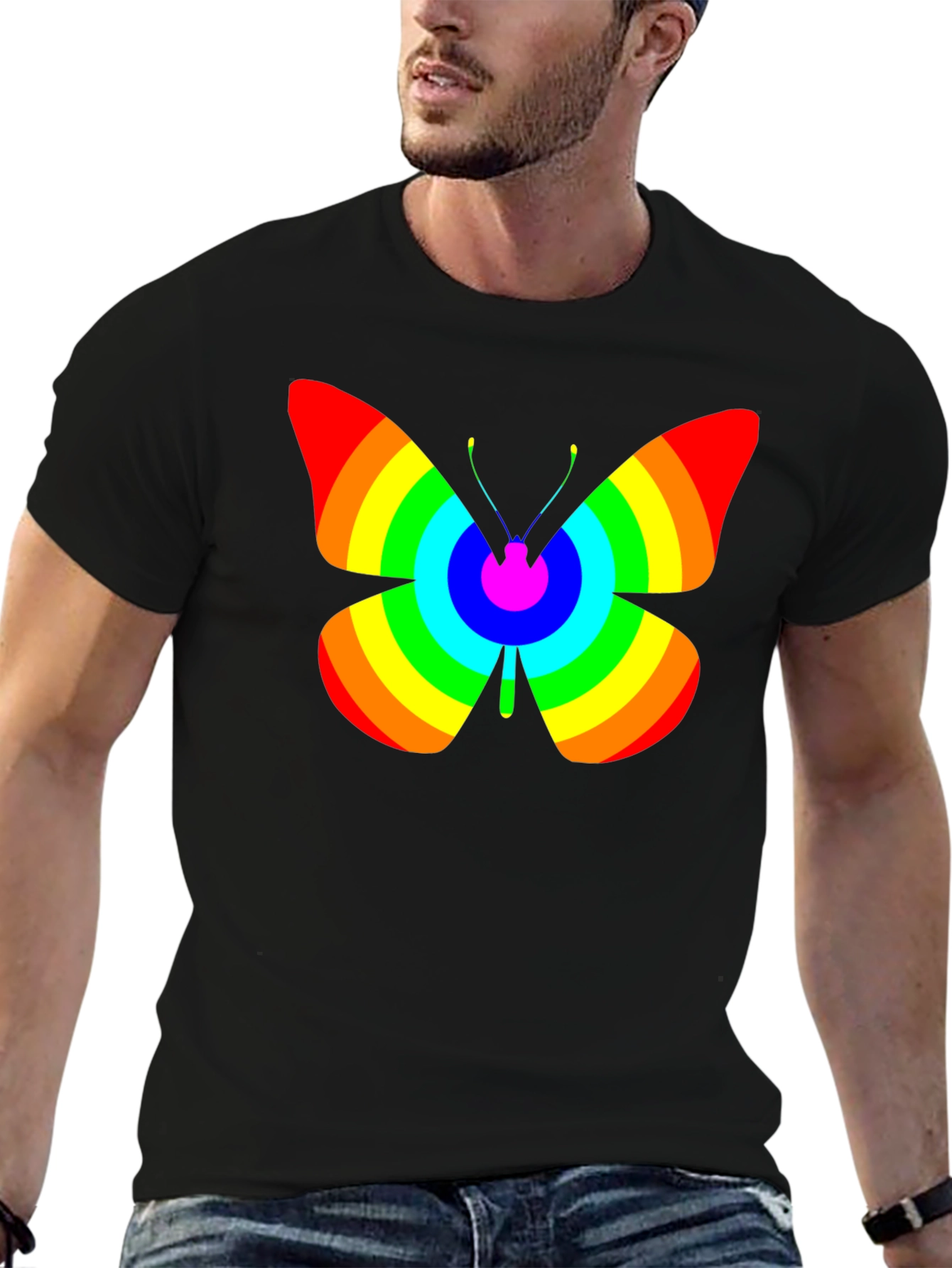 Rainbow Butterfly Graphic Tee - Classic Black T-Shirt