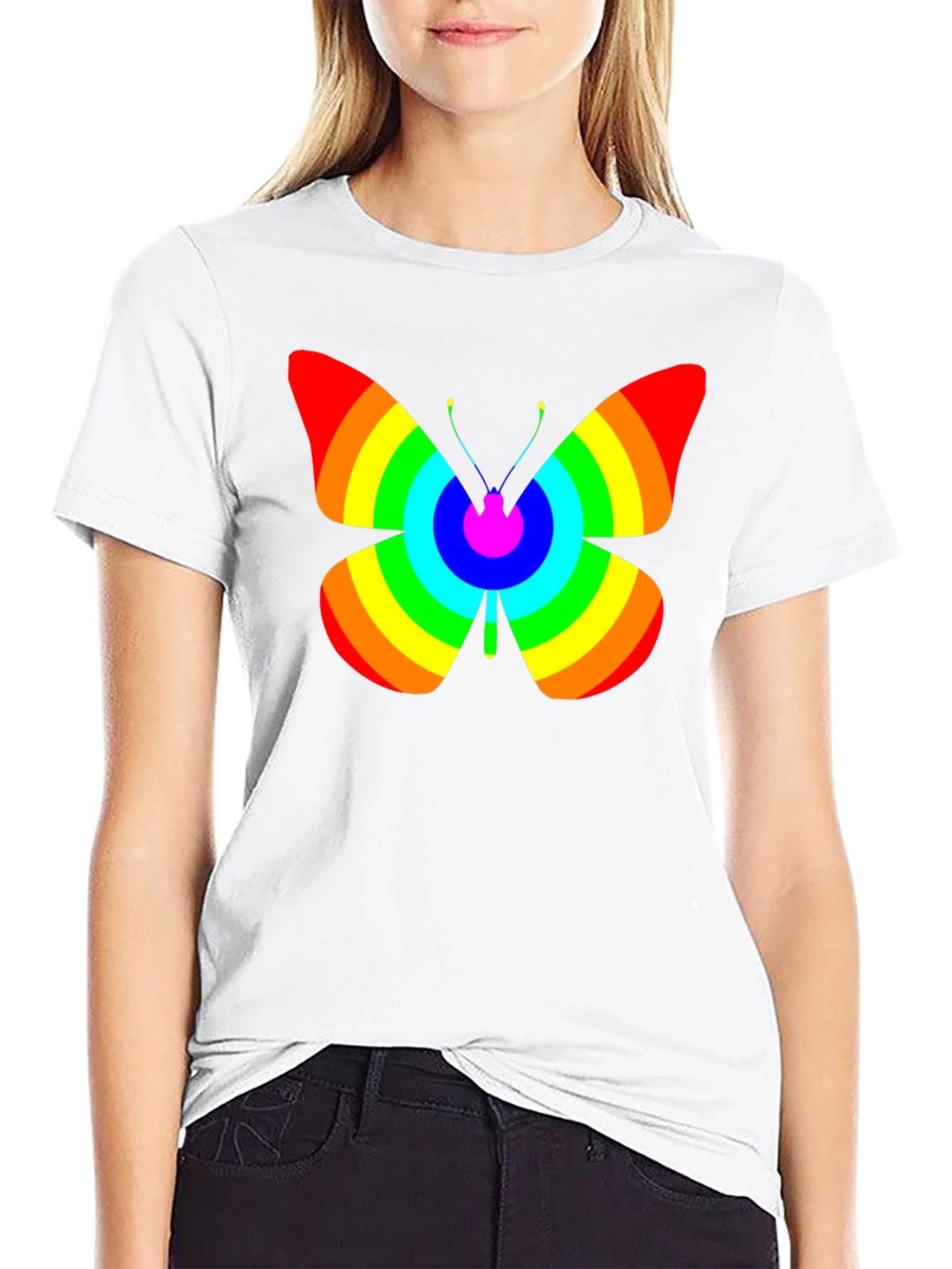 Rainbow Butterfly Graphic Tee - Classic Black T-Shirt