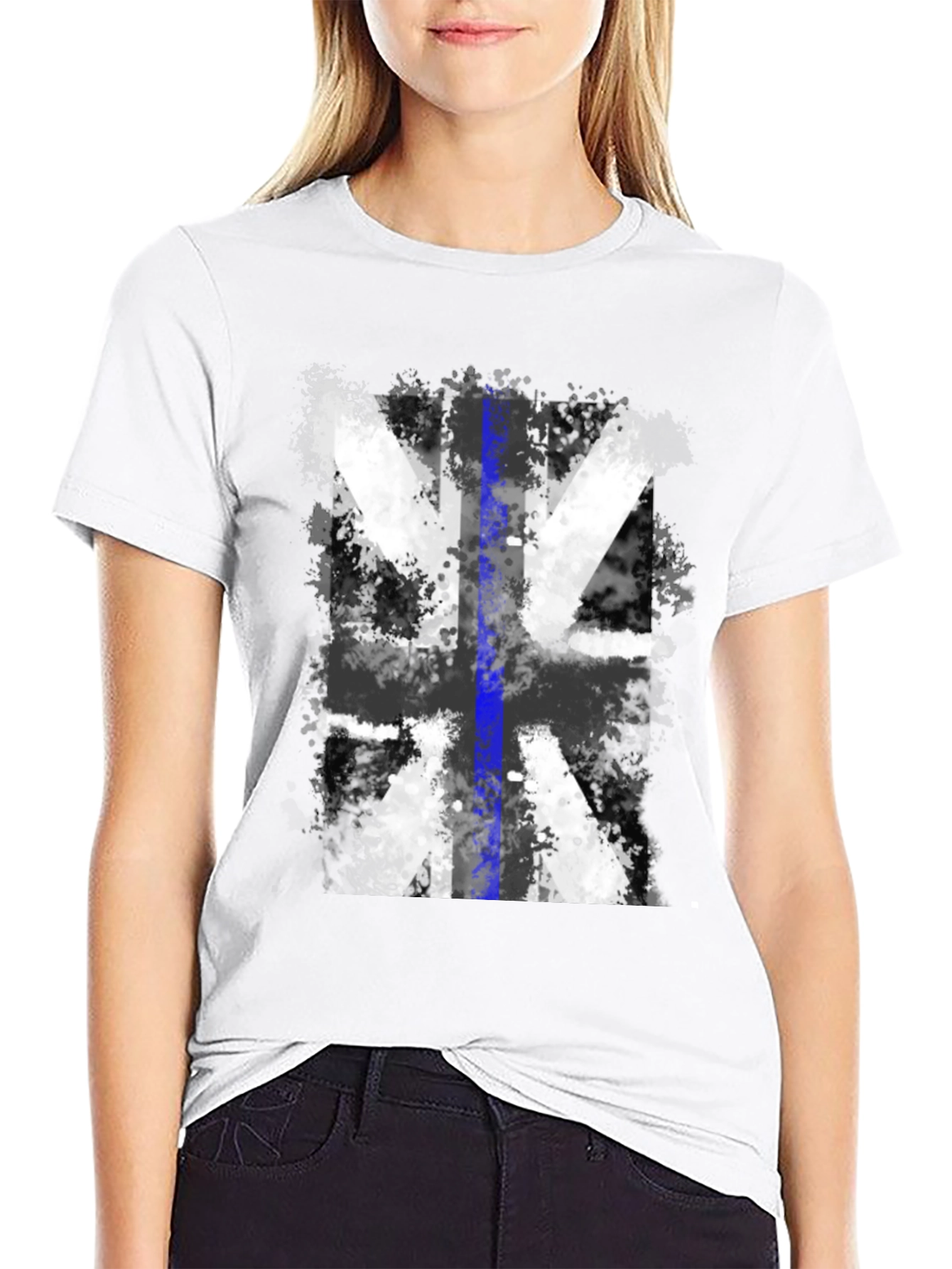 Distressed UK Flag Tee: Blue Line Support
