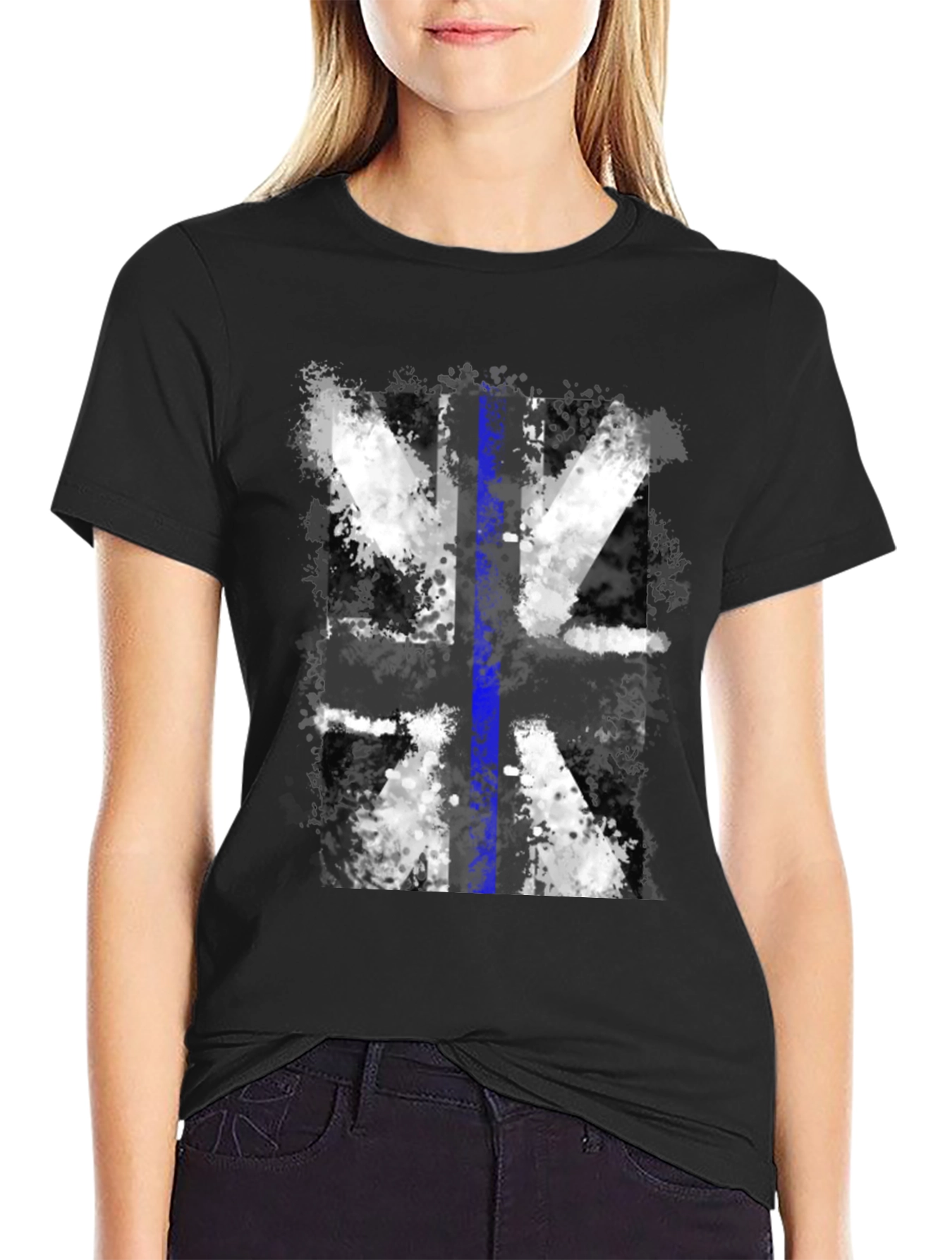Distressed UK Flag Tee: Blue Line Support