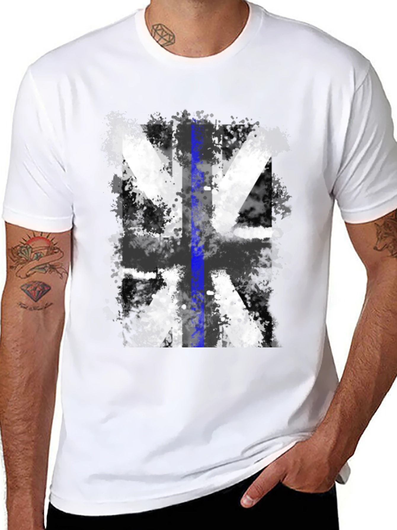 Distressed UK Flag Tee: Blue Line Support