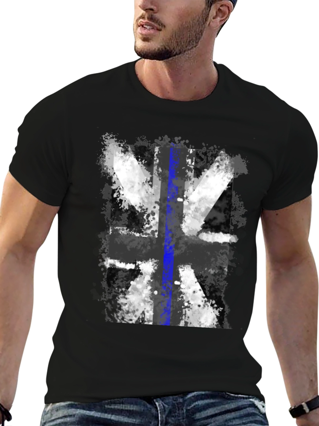 Distressed UK Flag Tee: Blue Line Support