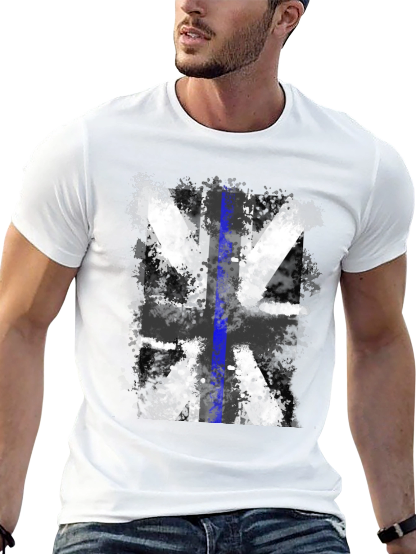 Distressed UK Flag Tee: Blue Line Support