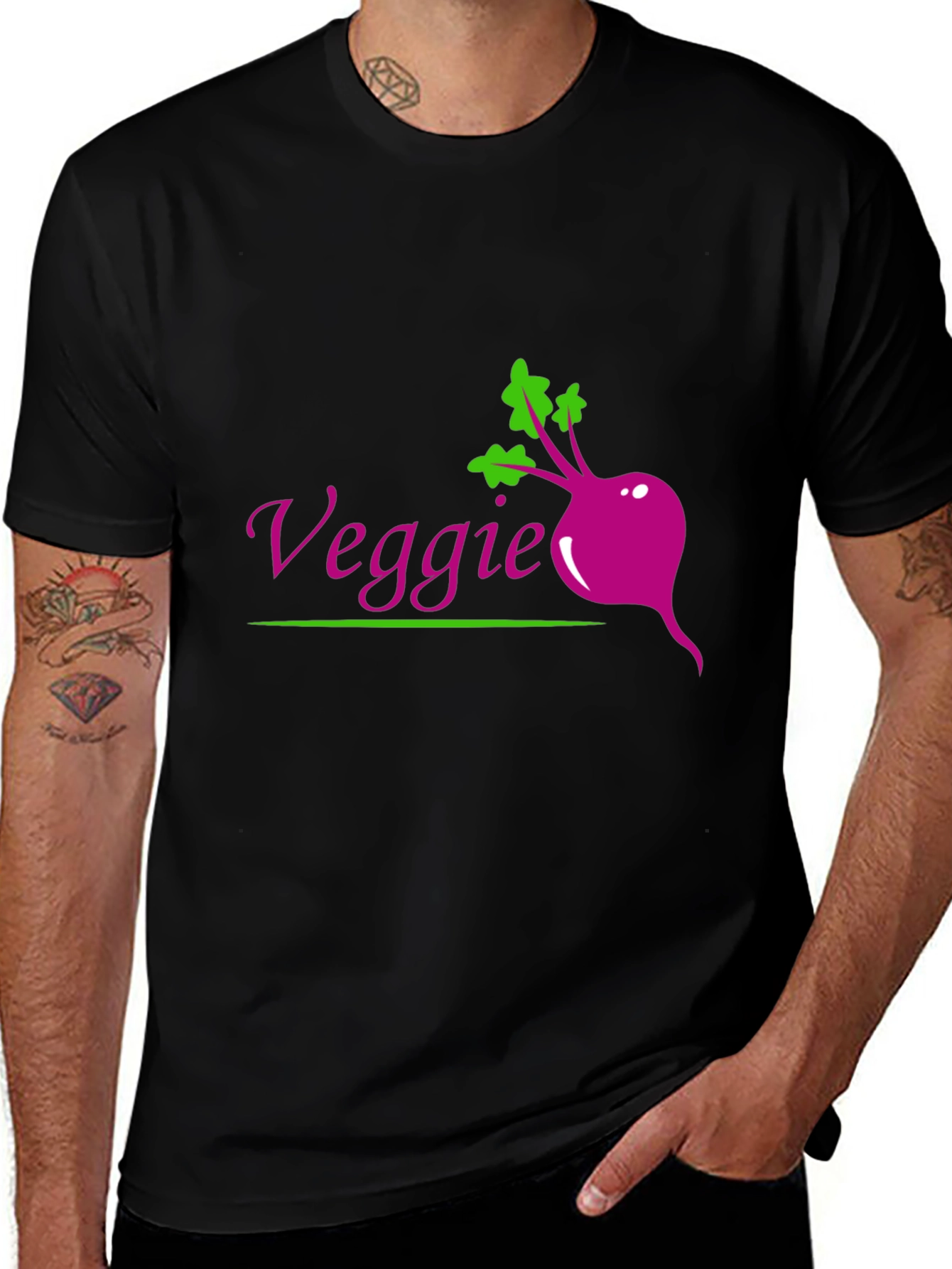 Veggie Beet Graphic Tee - Black Casual T-Shirt
