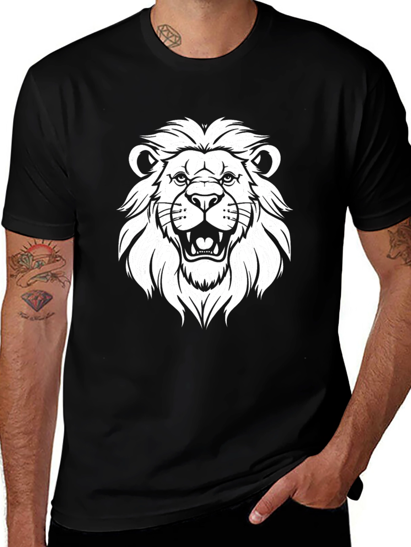 Lion Graphic Tee - Black Cotton T-Shirt
