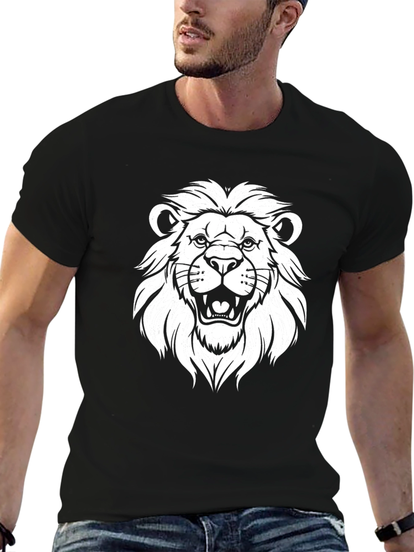 Lion Graphic Tee - Black Cotton T-Shirt
