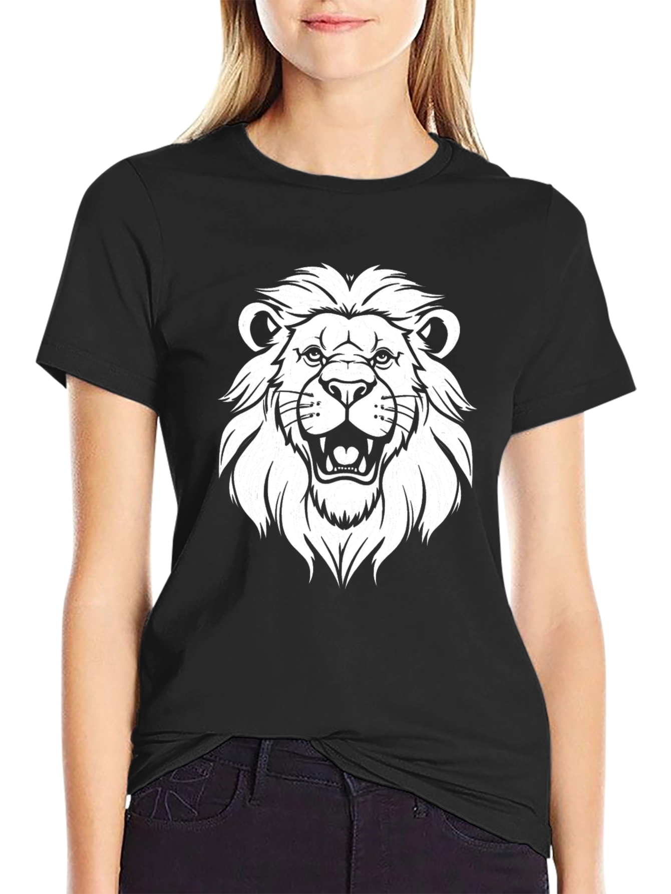 Lion Graphic Tee - Black Cotton T-Shirt