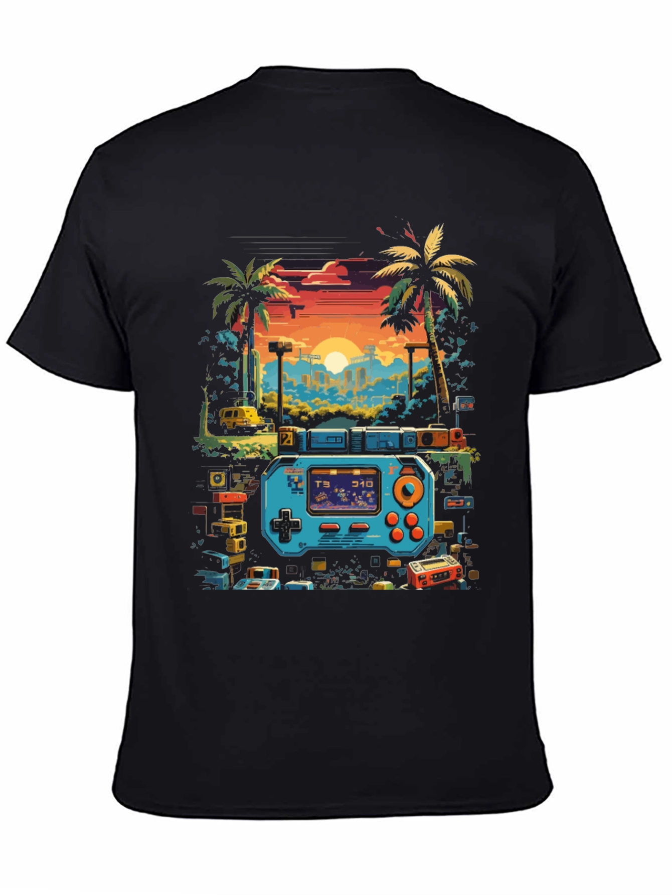 Retro Gaming T-Shirt: Pixel Sunset Design