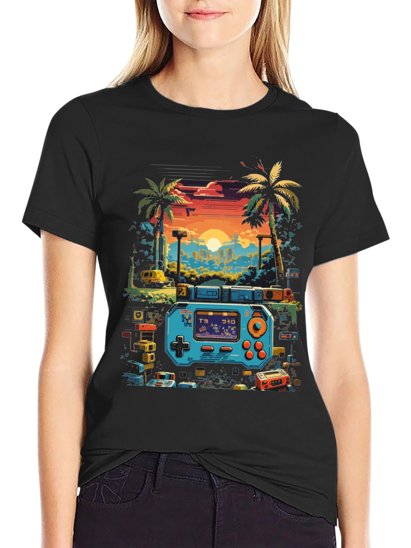 Retro Gaming T-Shirt: Pixel Sunset Design