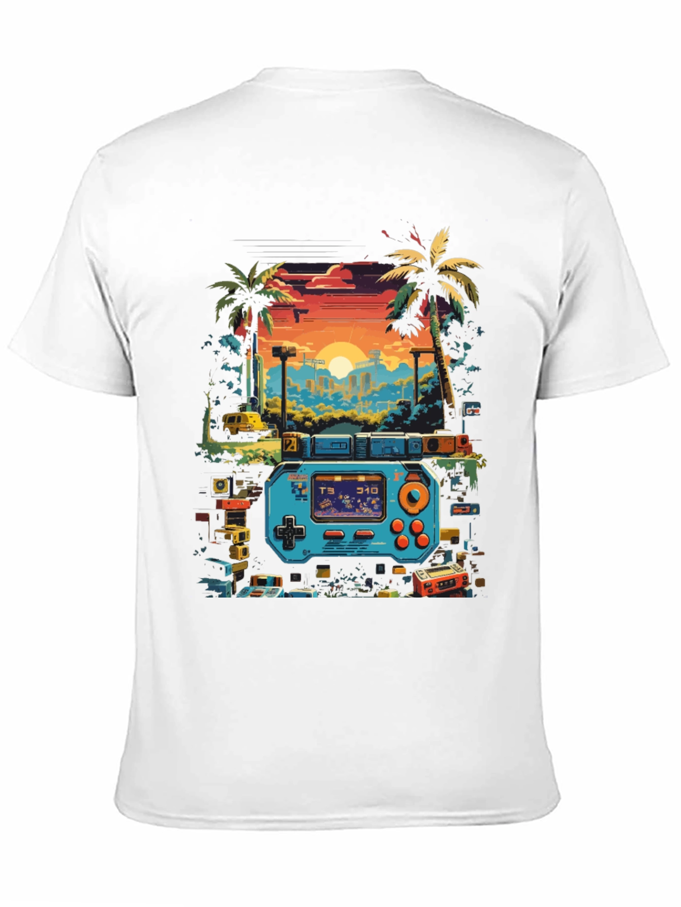 Retro Gaming T-Shirt: Pixel Sunset Design