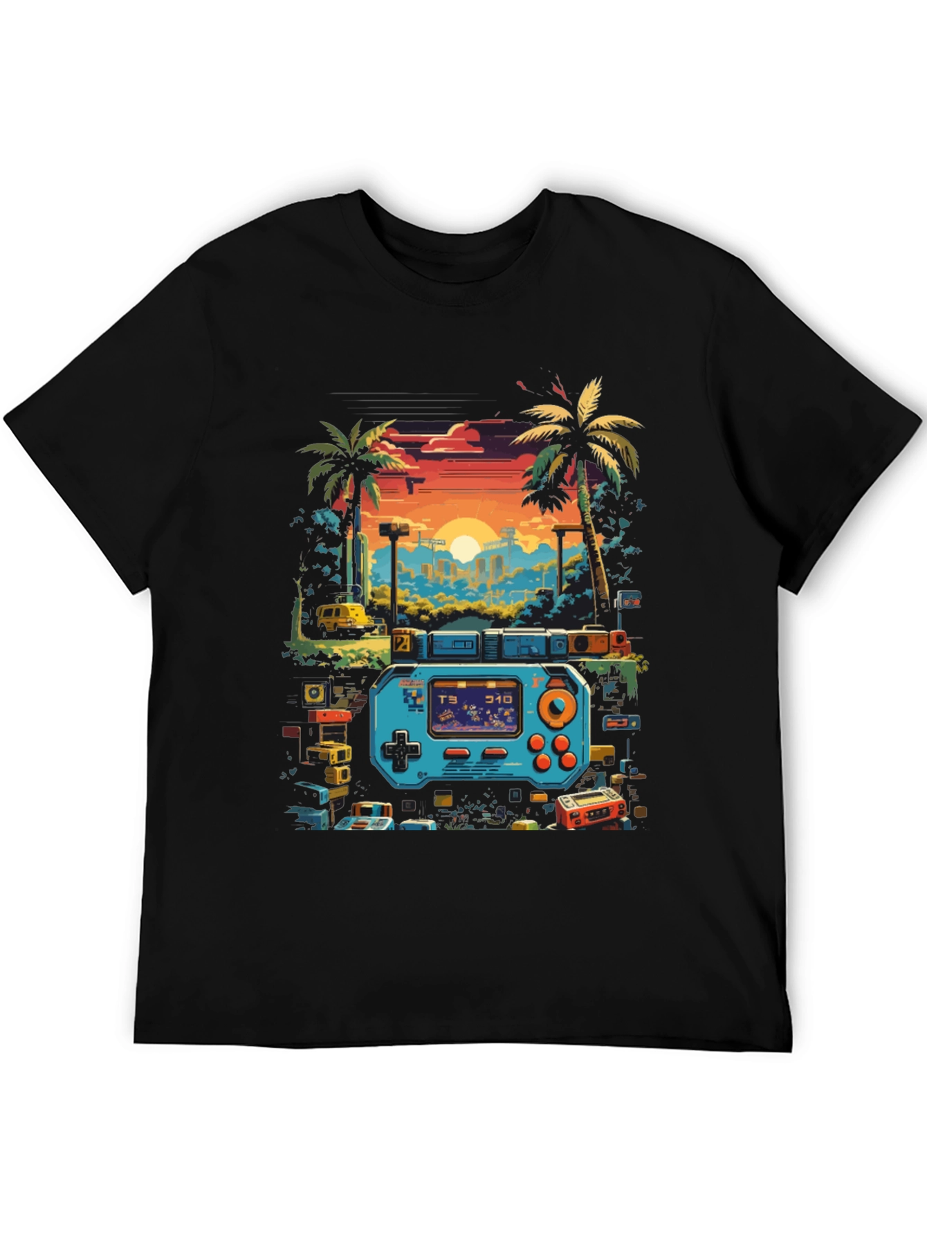 Retro Gaming T-Shirt: Pixel Sunset Design