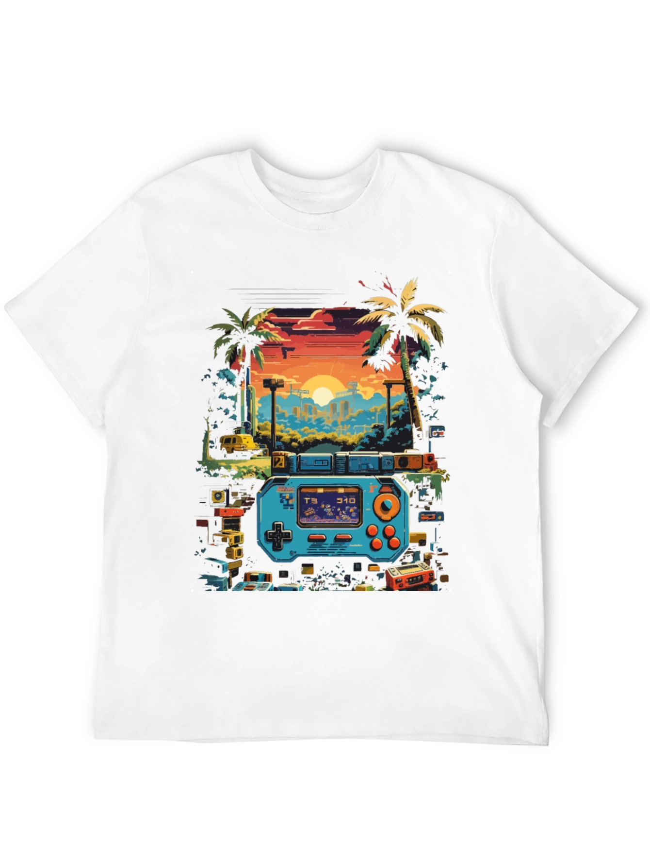 Retro Gaming T-Shirt: Pixel Sunset Design