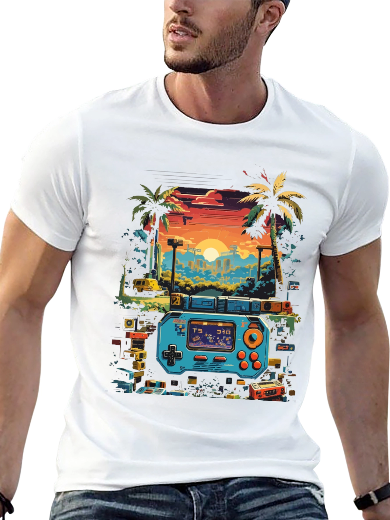 Retro Gaming T-Shirt: Pixel Sunset Design