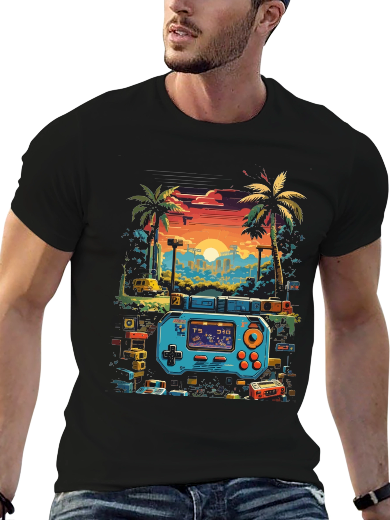 Retro Gaming T-Shirt: Pixel Sunset Design