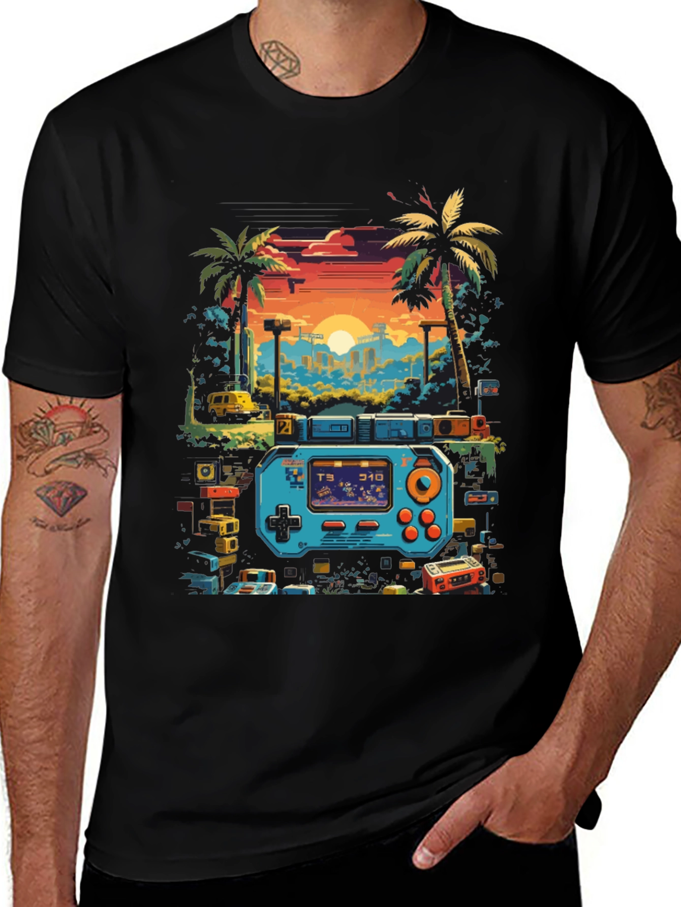 Retro Gaming T-Shirt: Pixel Sunset Design