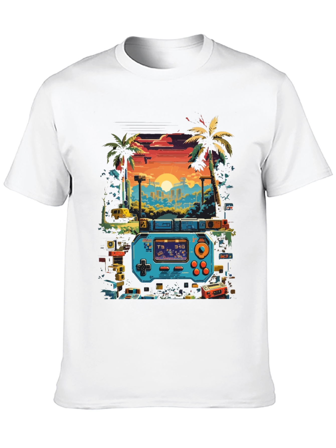 Retro Gaming T-Shirt: Pixel Sunset Design
