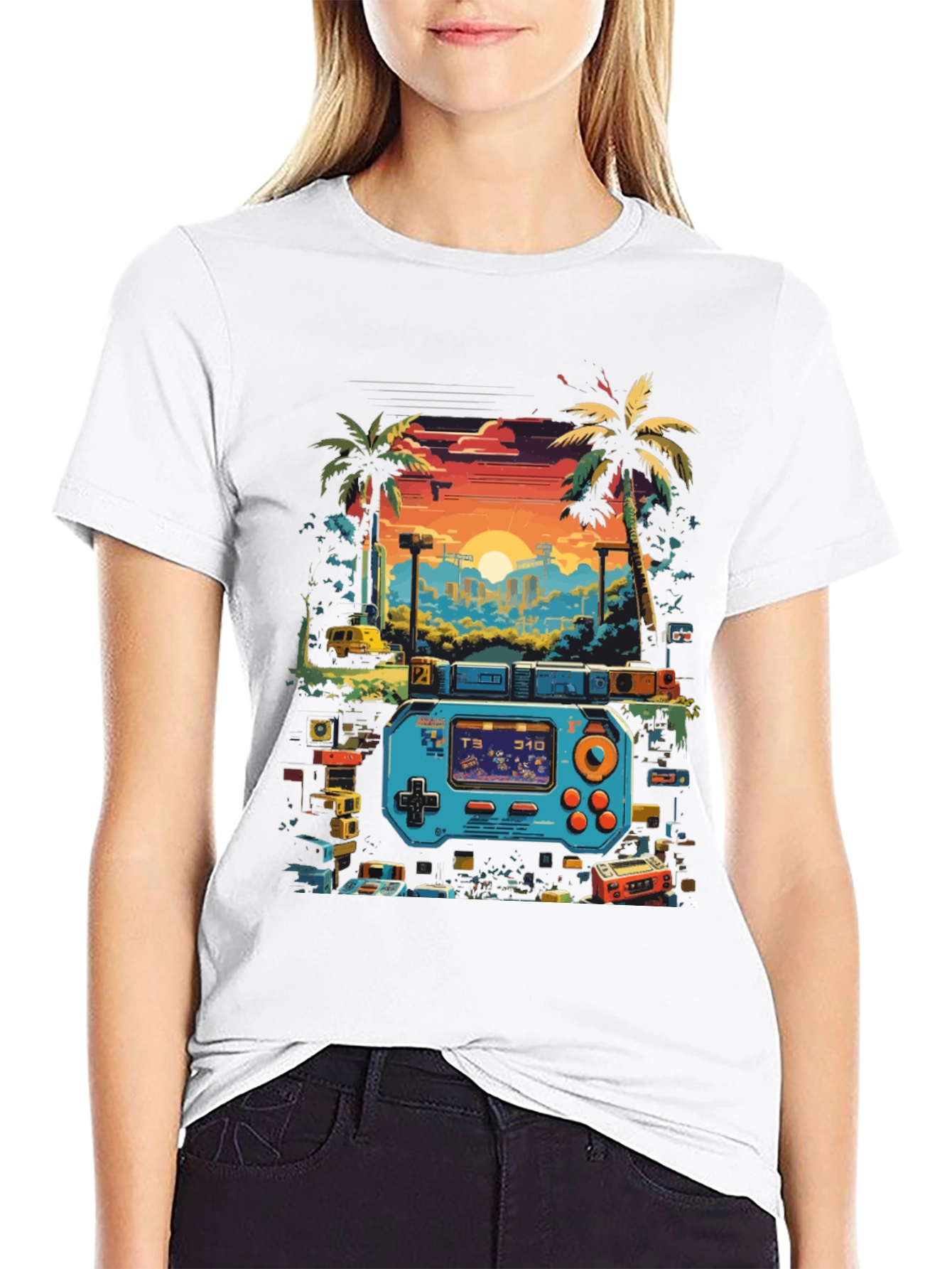 Retro Gaming T-Shirt: Pixel Sunset Design