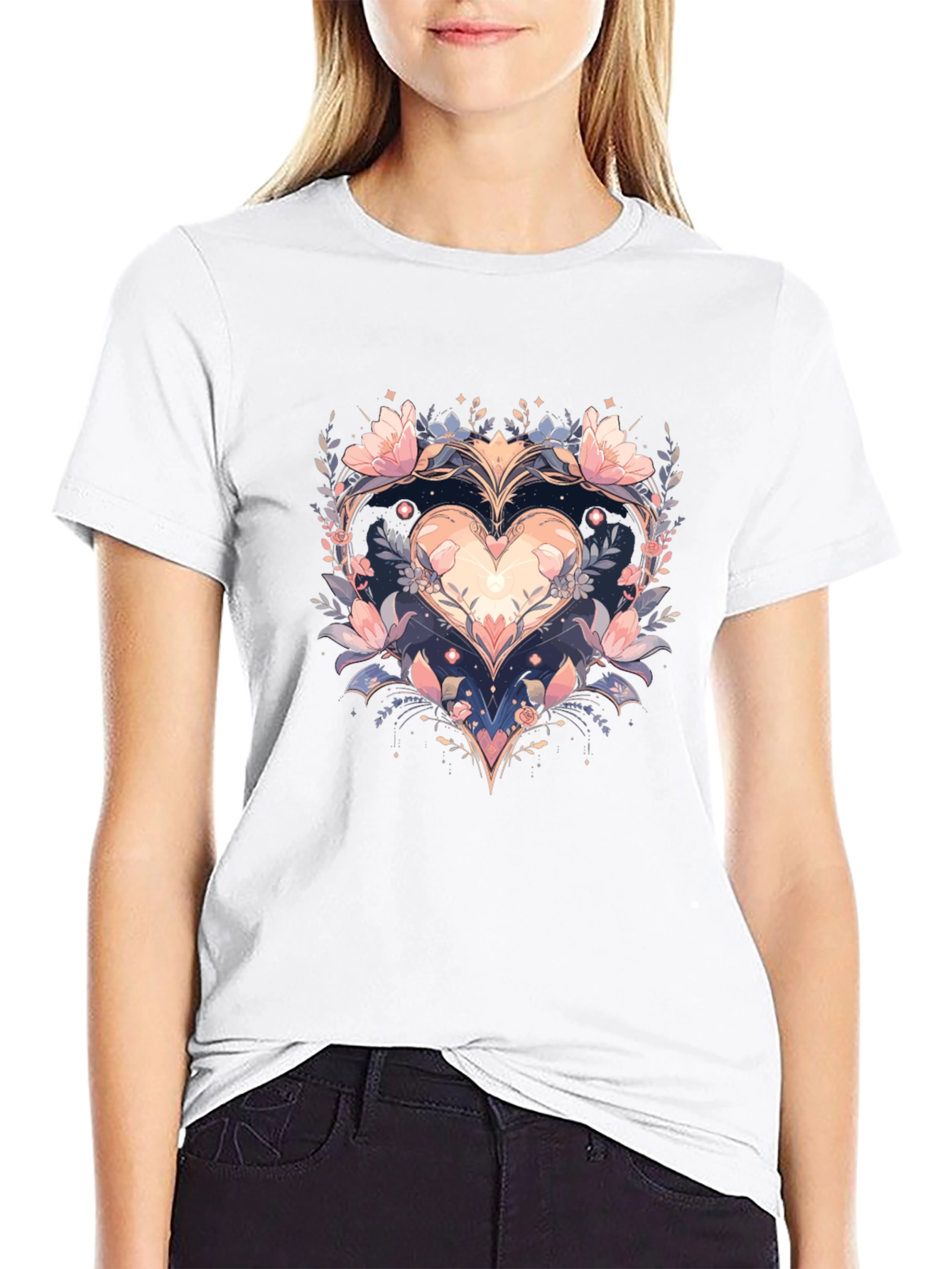 Floral Heart Graphic Tee - Stylish Comfort