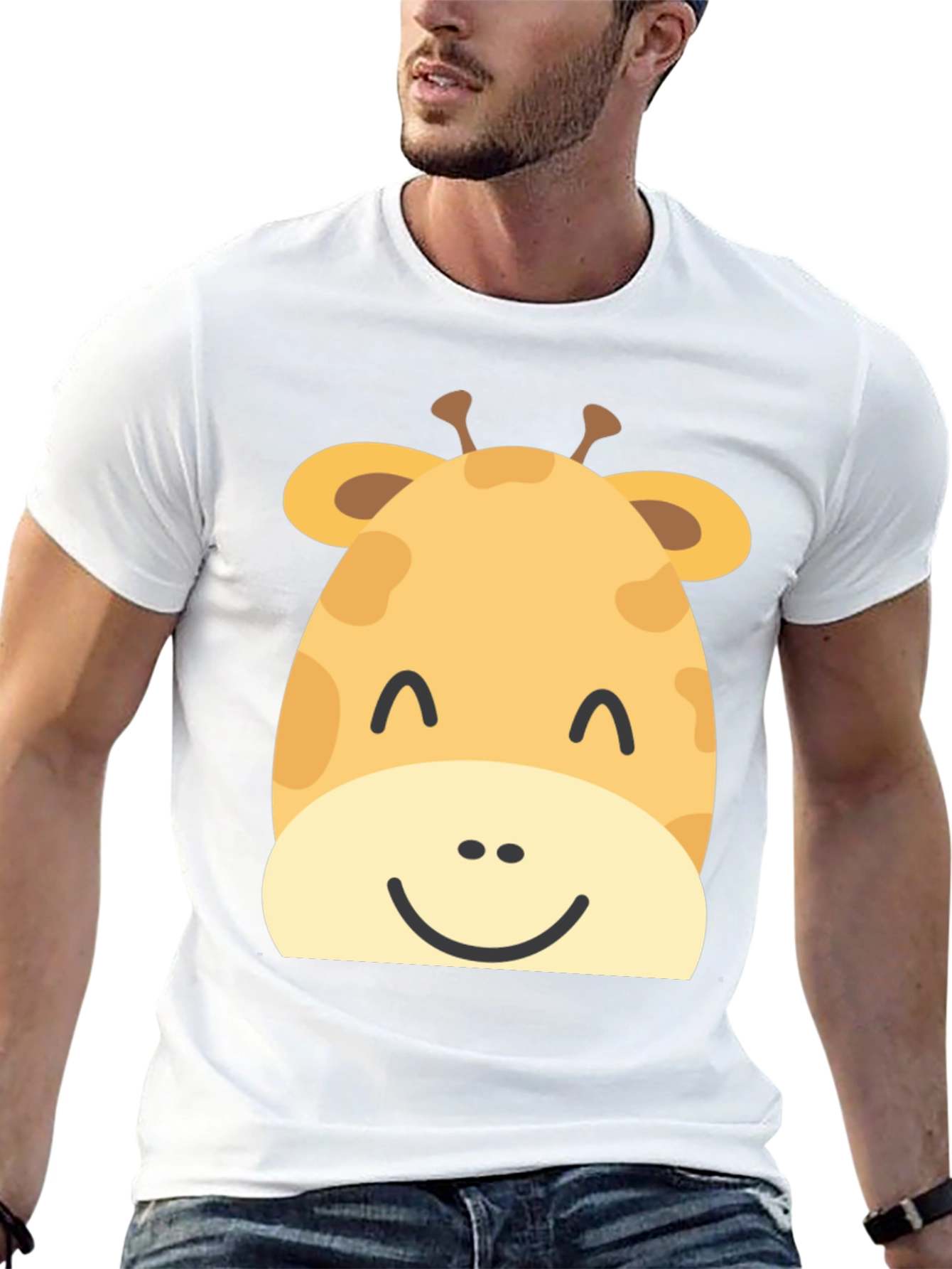 Cute Giraffe Graphic Print Black T-Shirt
