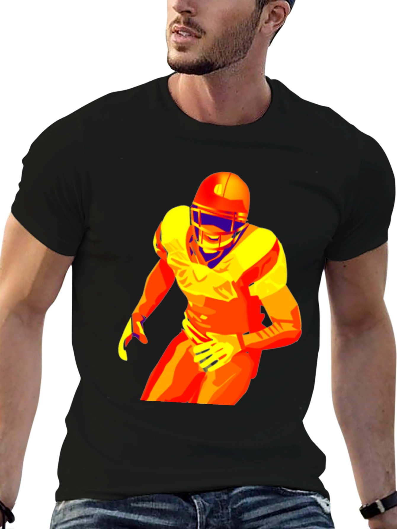 Bold Football Player Graphic Black T-Shirt
