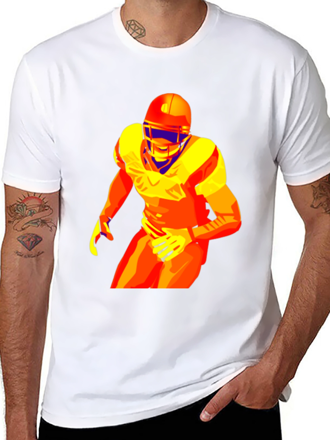 Bold Football Player Graphic Black T-Shirt