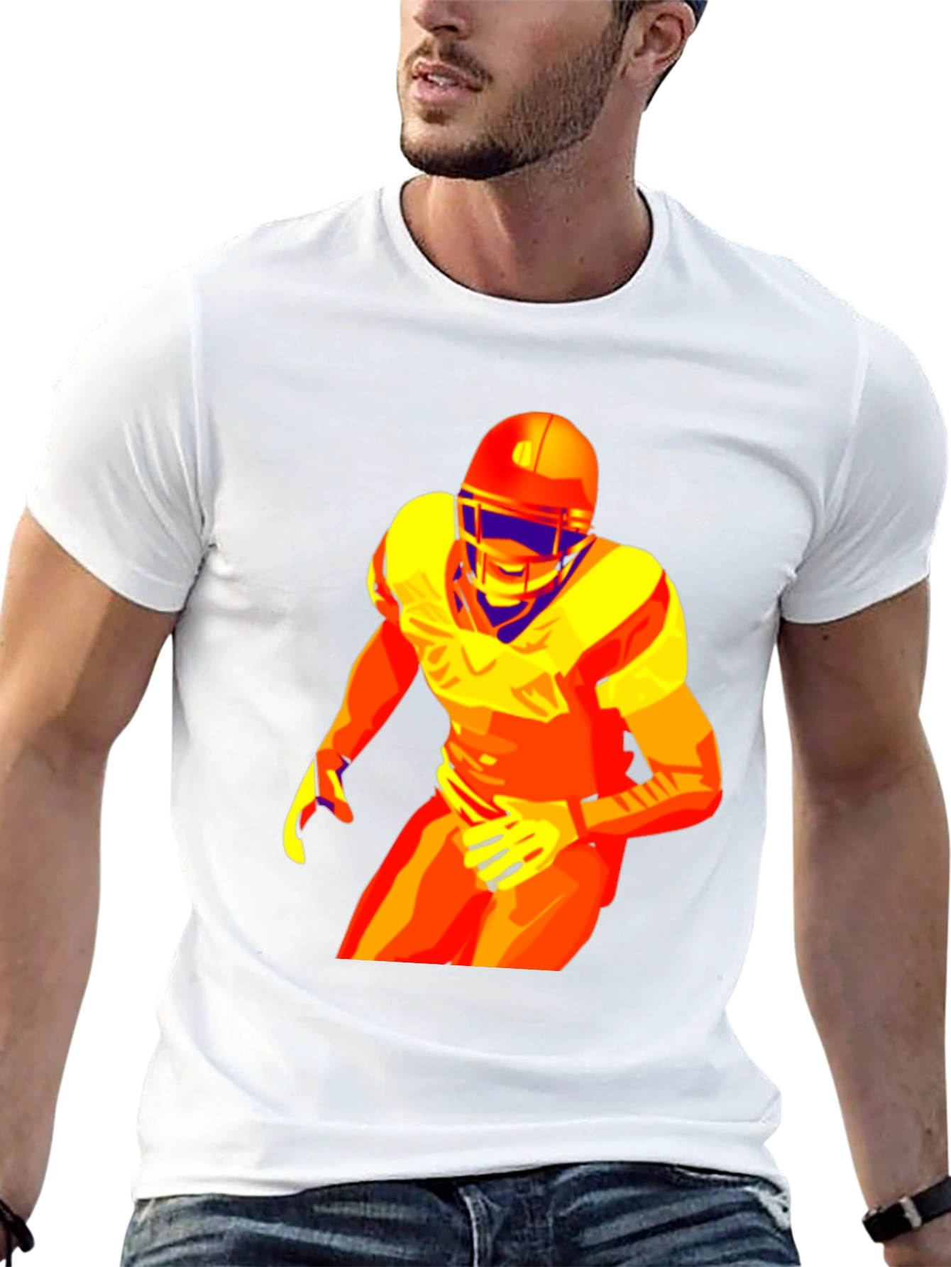 Bold Football Player Graphic Black T-Shirt