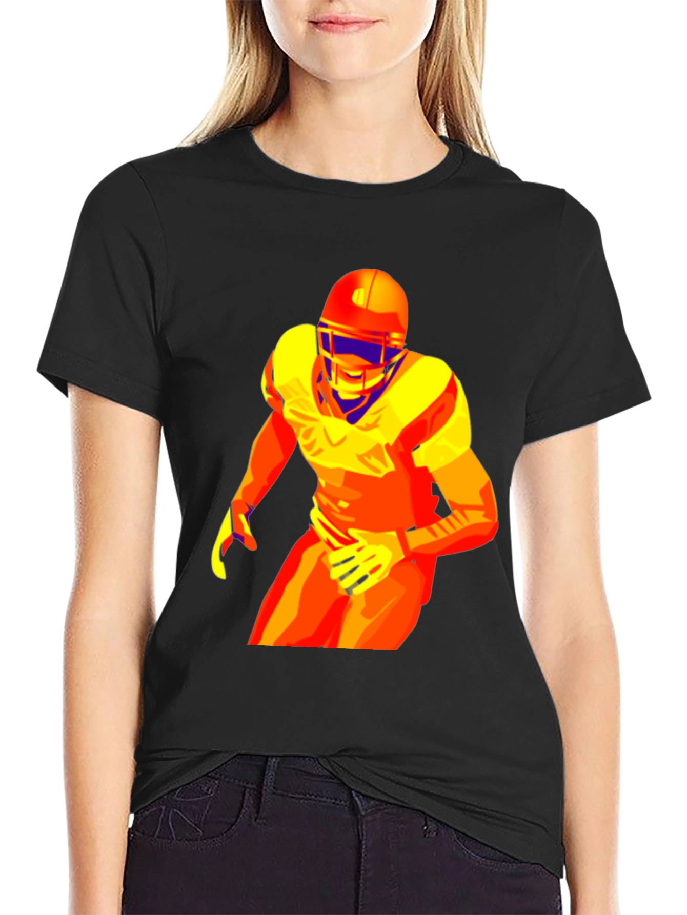 Bold Football Player Graphic Black T-Shirt