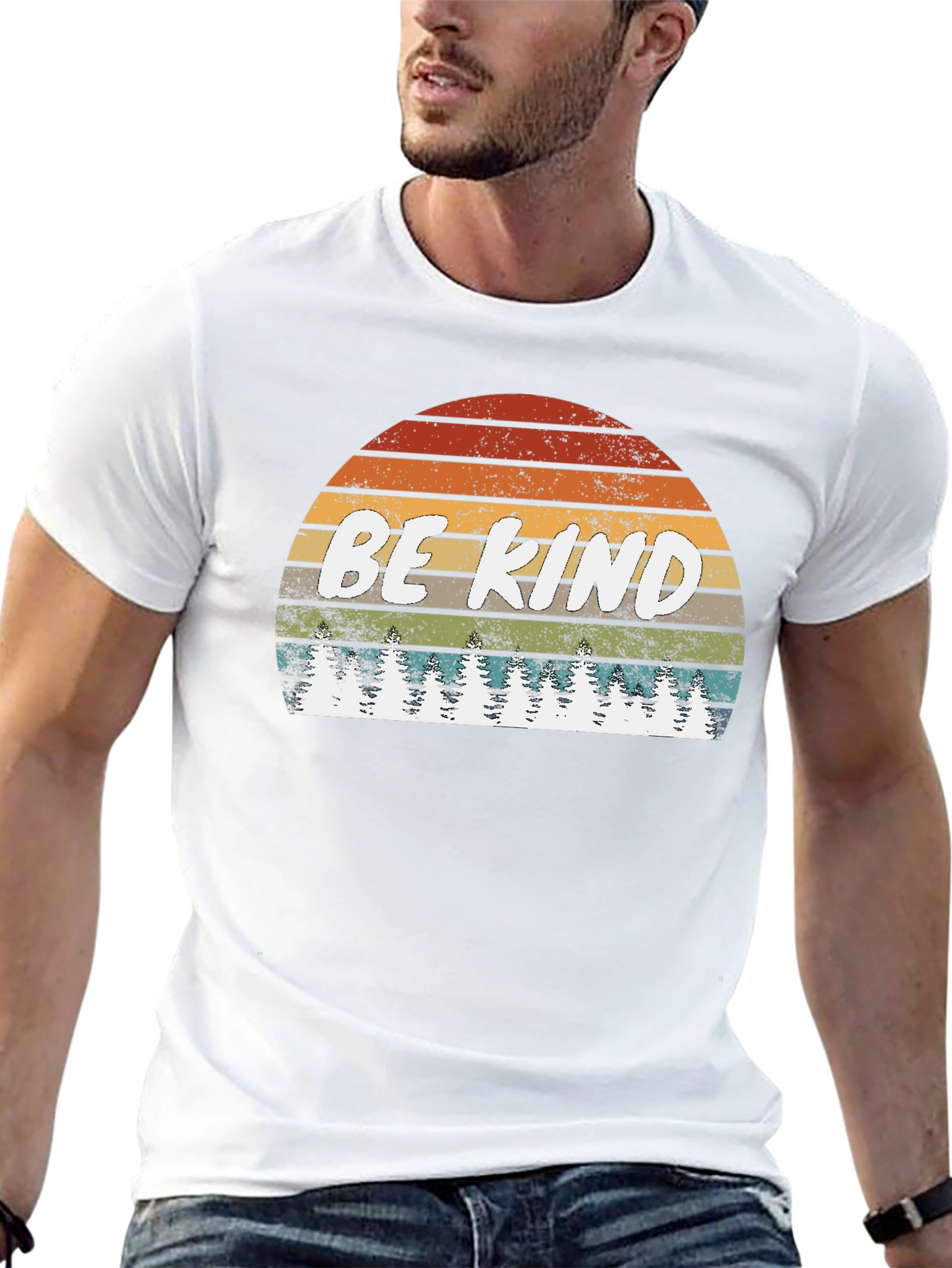 Be Kind Graphic Tee - Retro Sunset & Trees