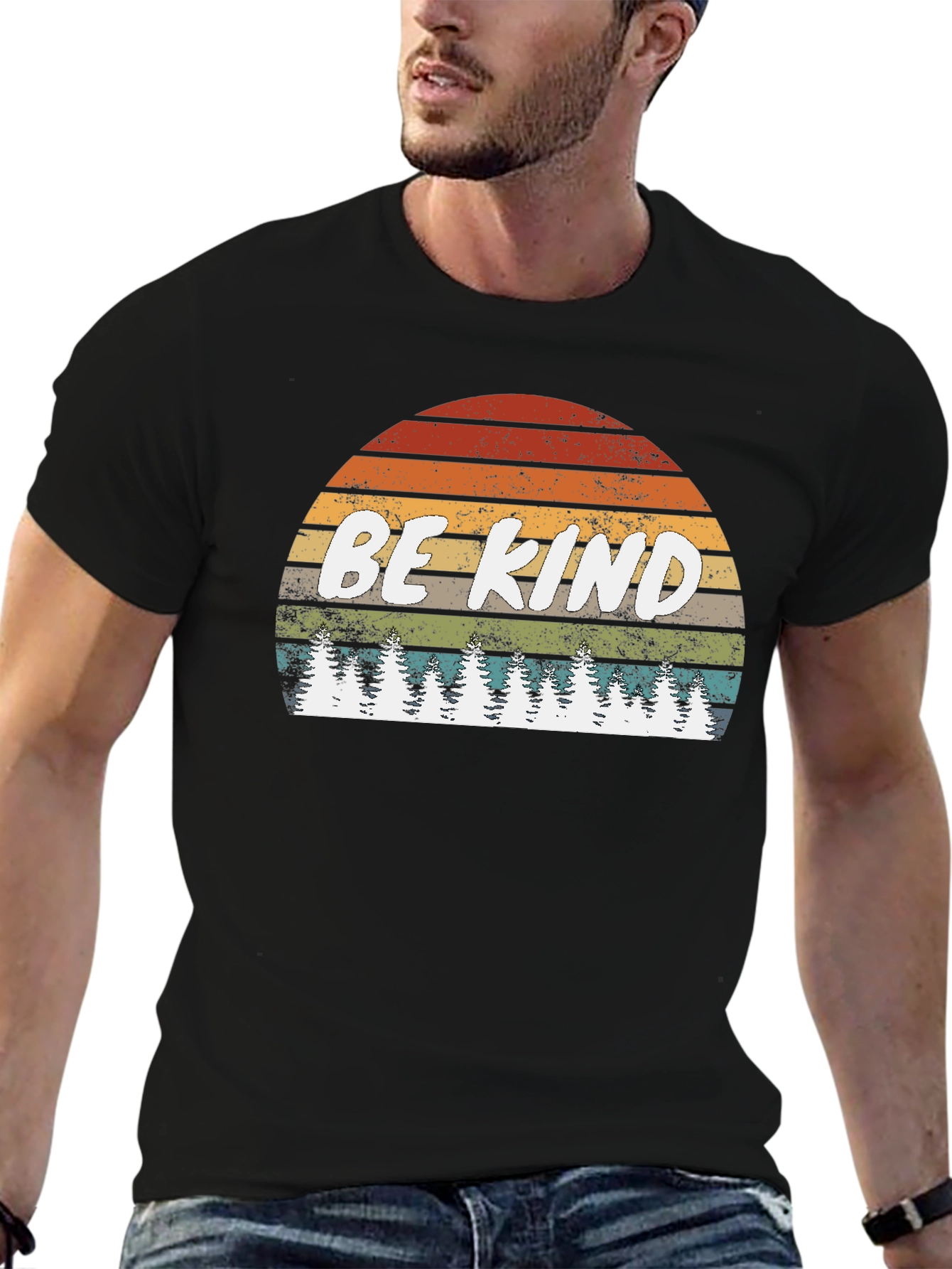 Be Kind Graphic Tee - Retro Sunset & Trees