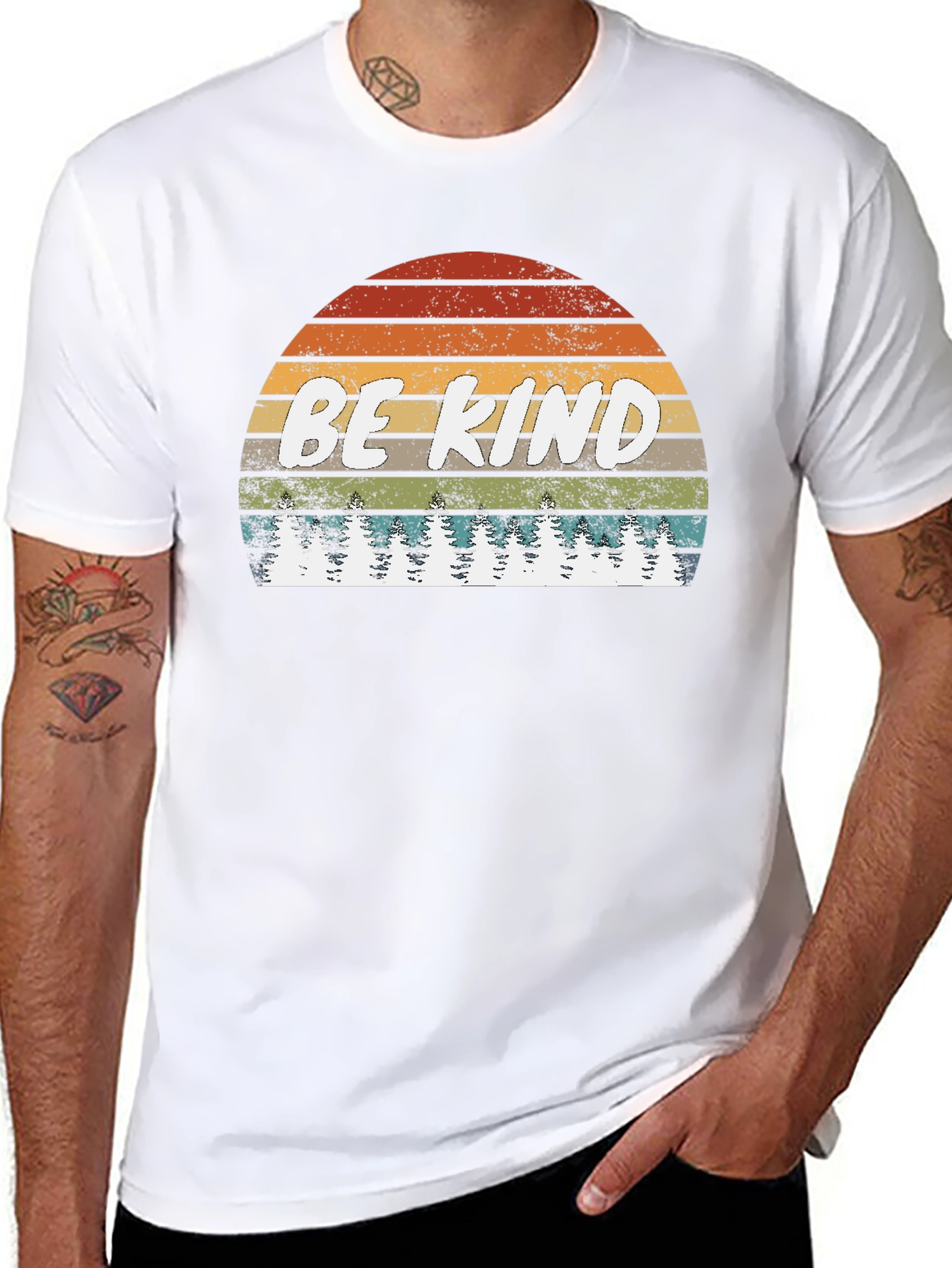 Be Kind Graphic Tee - Retro Sunset & Trees