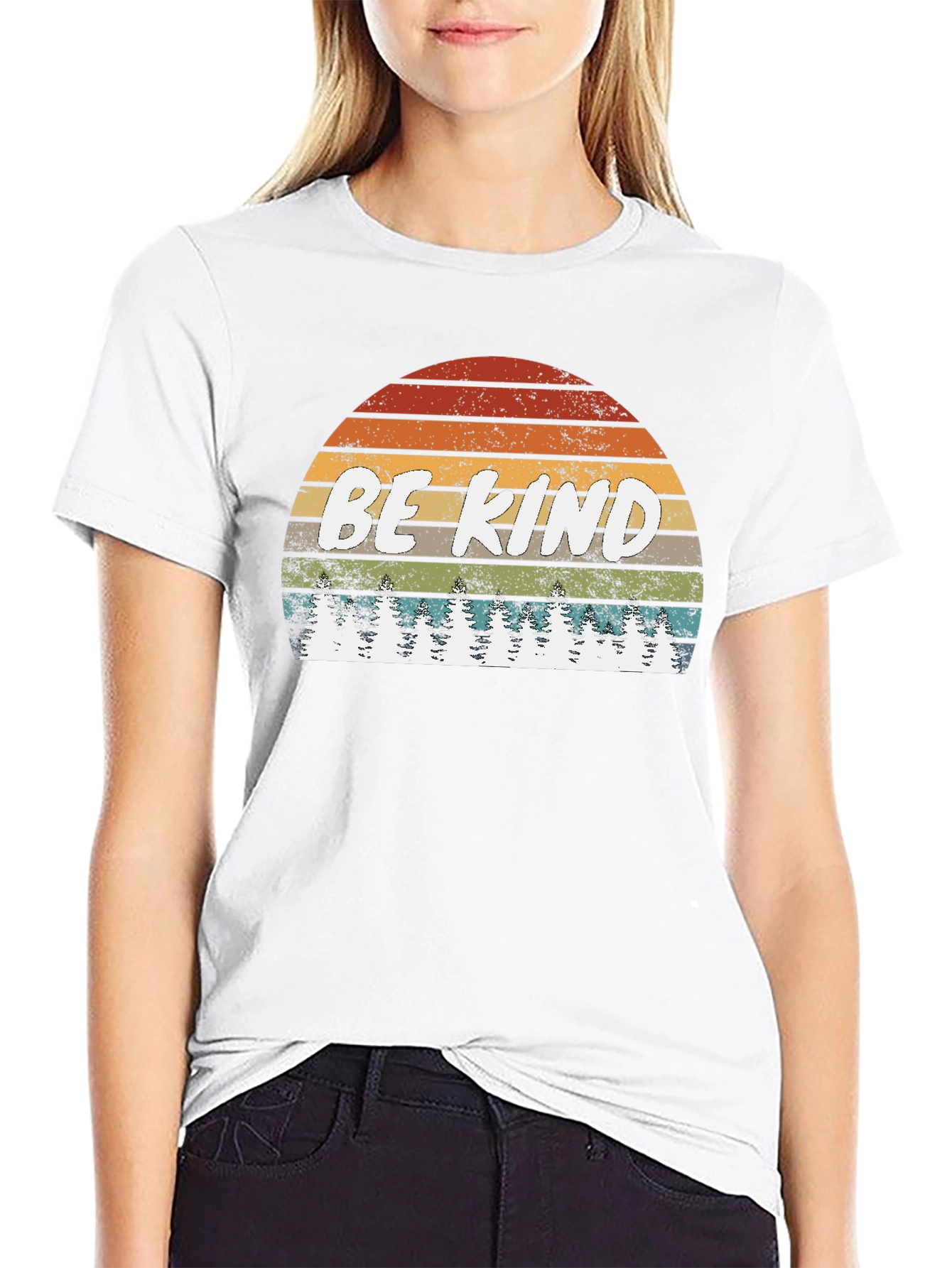 Be Kind Graphic Tee - Retro Sunset & Trees