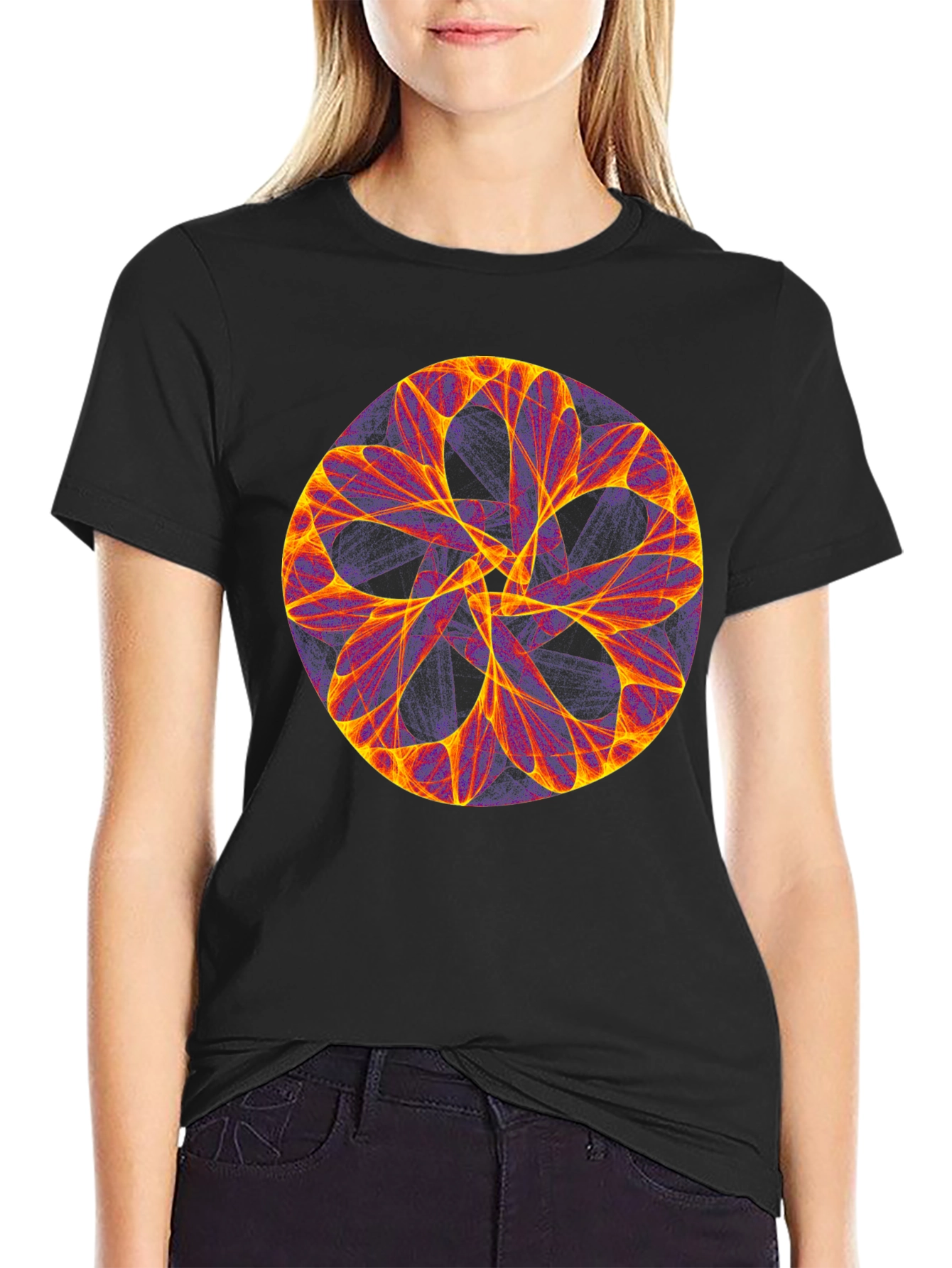 Abstract Geometric Print Black T-Shirt