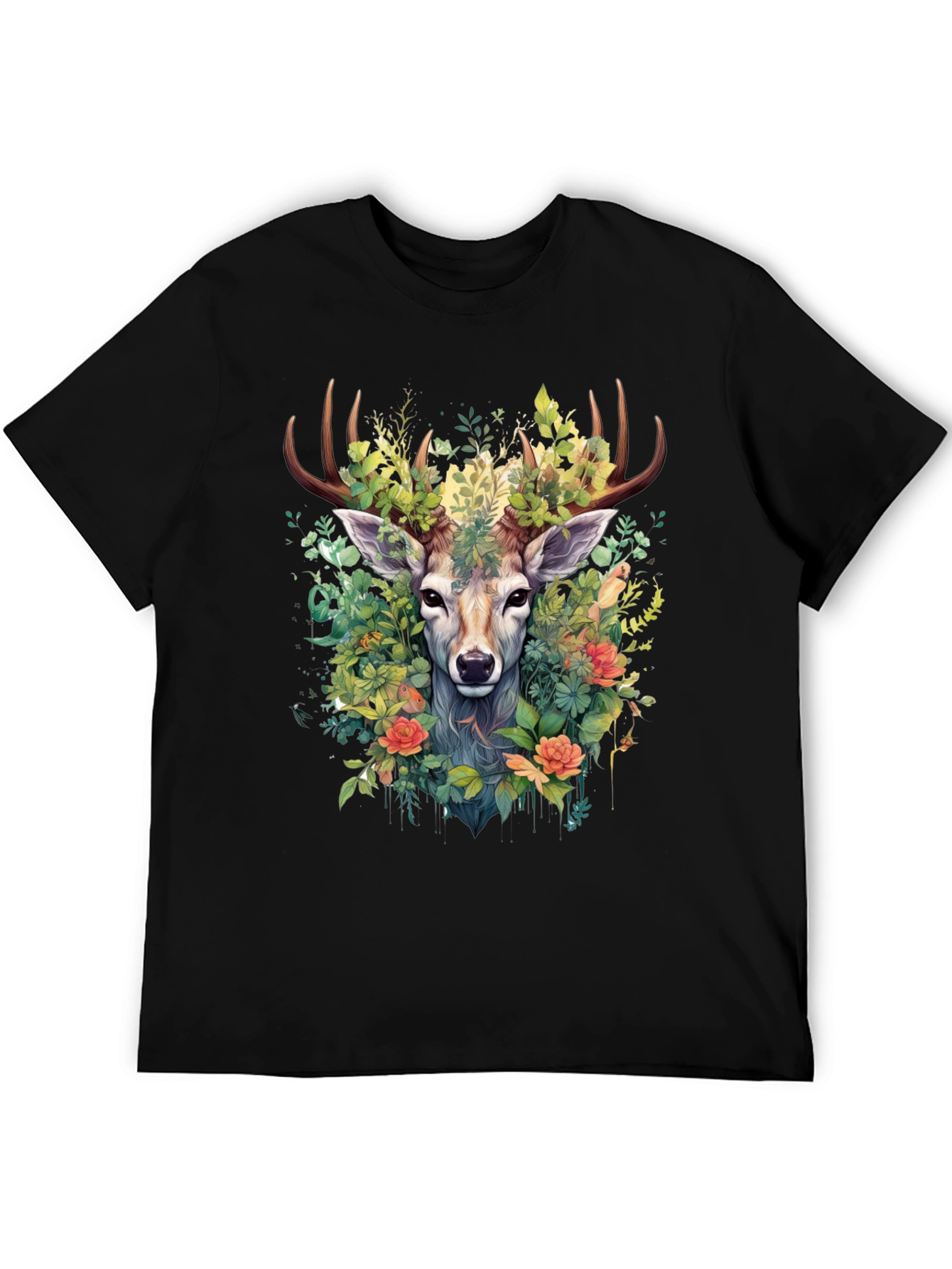 Botanical Deer Graphic Tee - Nature Inspired Design