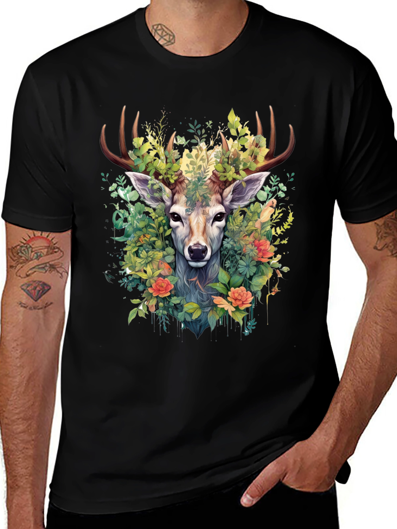 Botanical Deer Graphic Tee - Nature Inspired Design