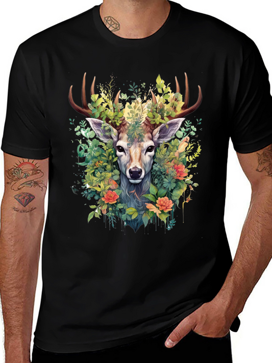 Botanical Deer Graphic Tee - Nature Inspired Design