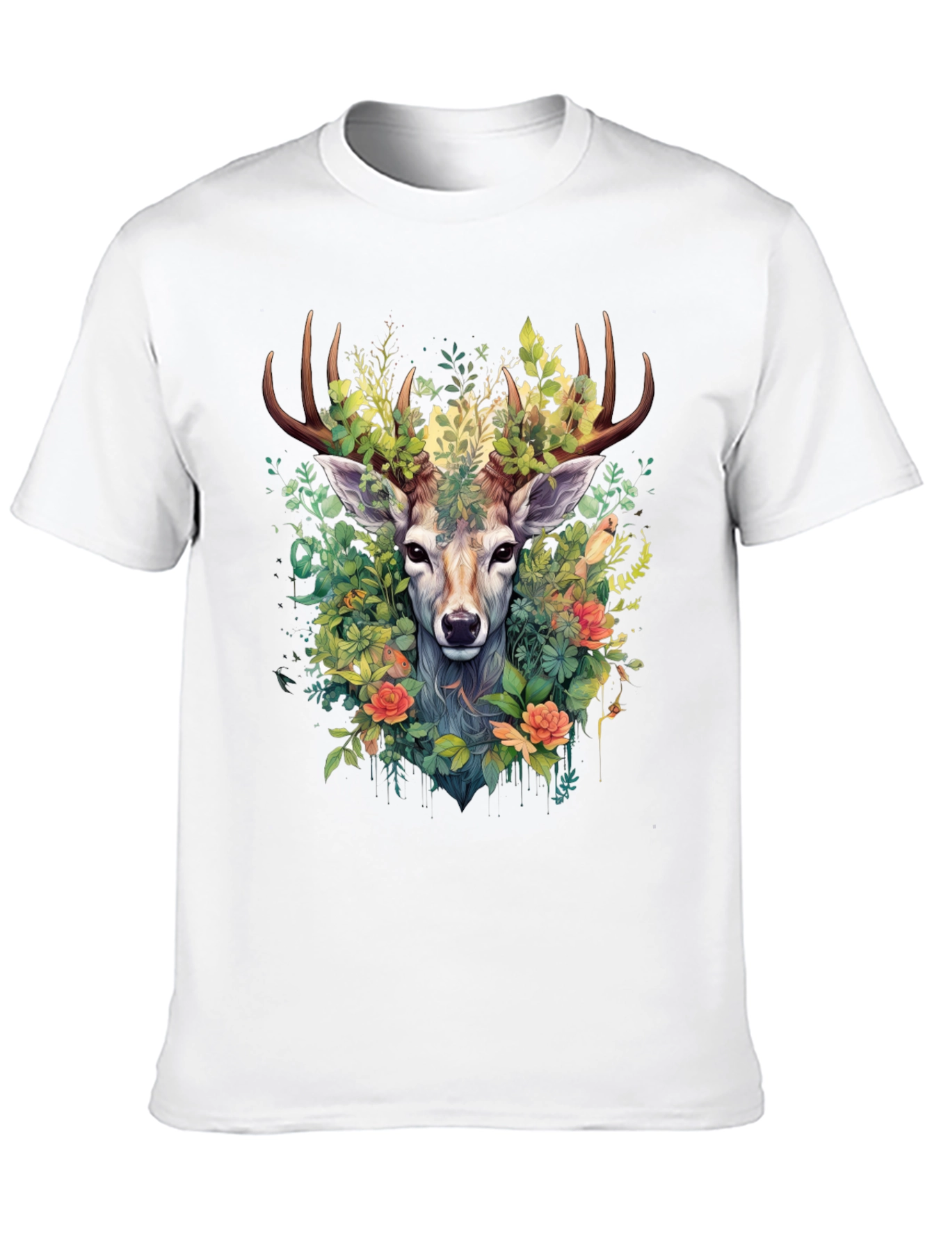Botanical Deer Graphic Tee - Nature Inspired Design