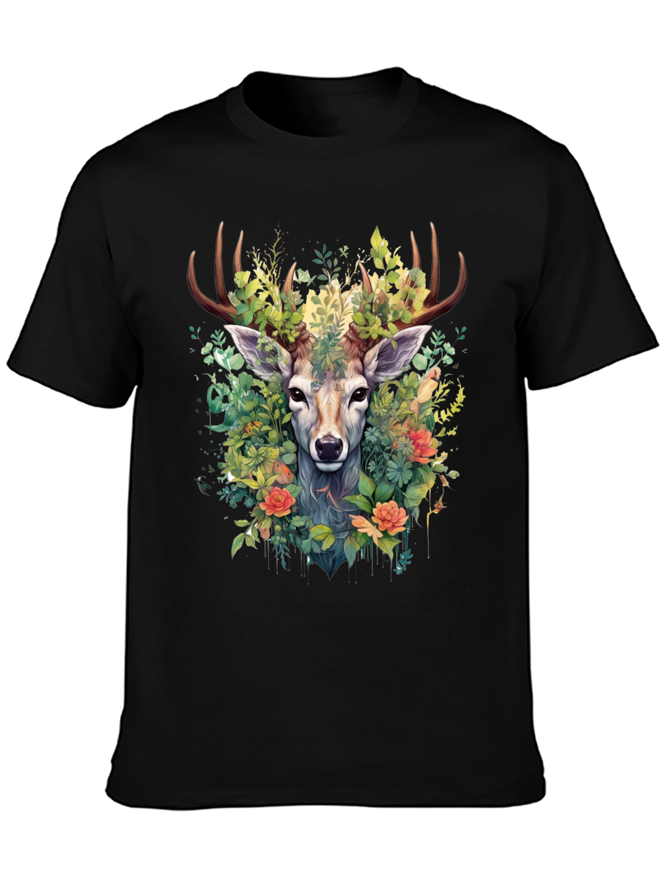 Botanical Deer Graphic Tee - Nature Inspired Design