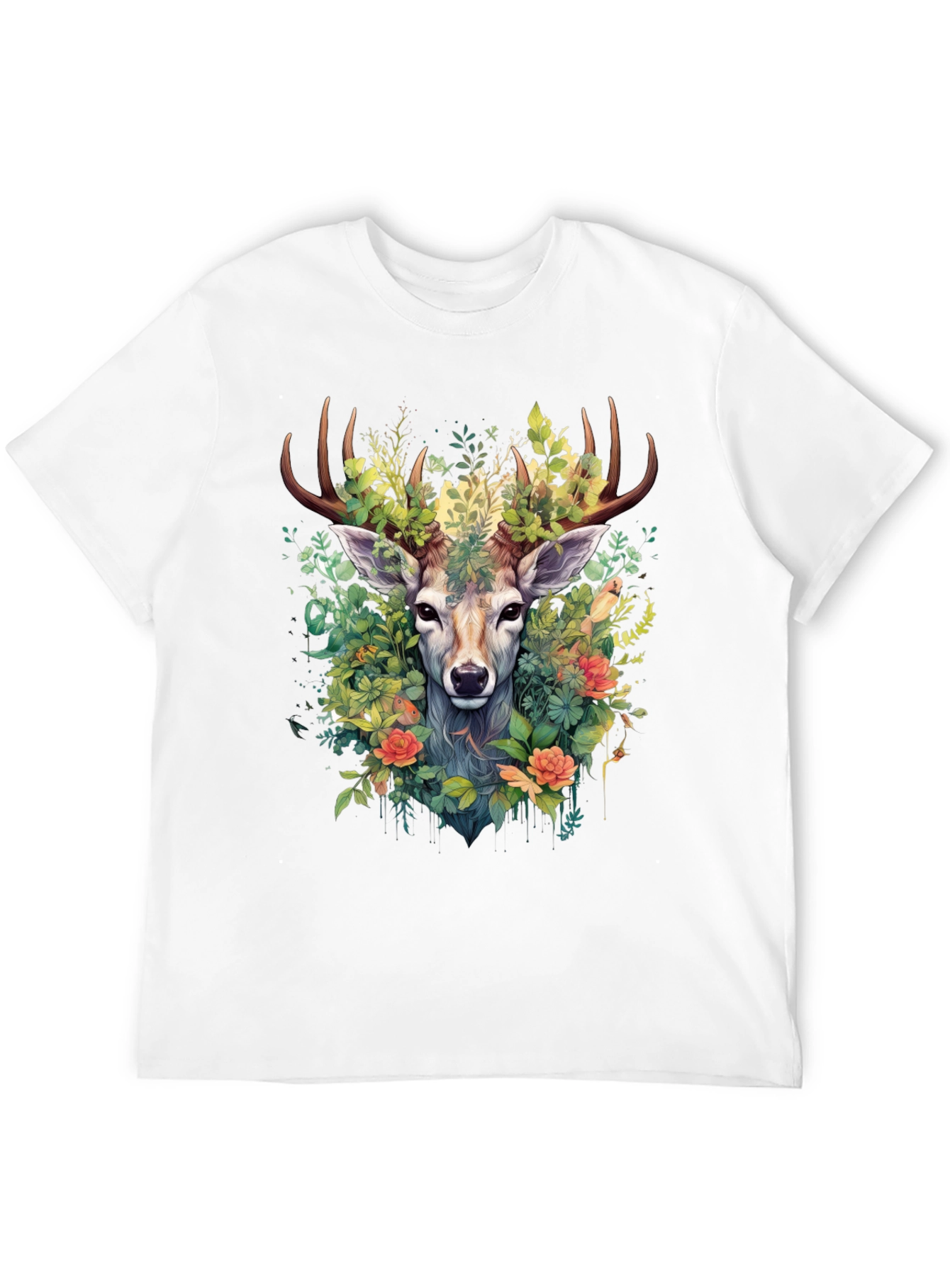 Botanical Deer Graphic Tee - Nature Inspired Design