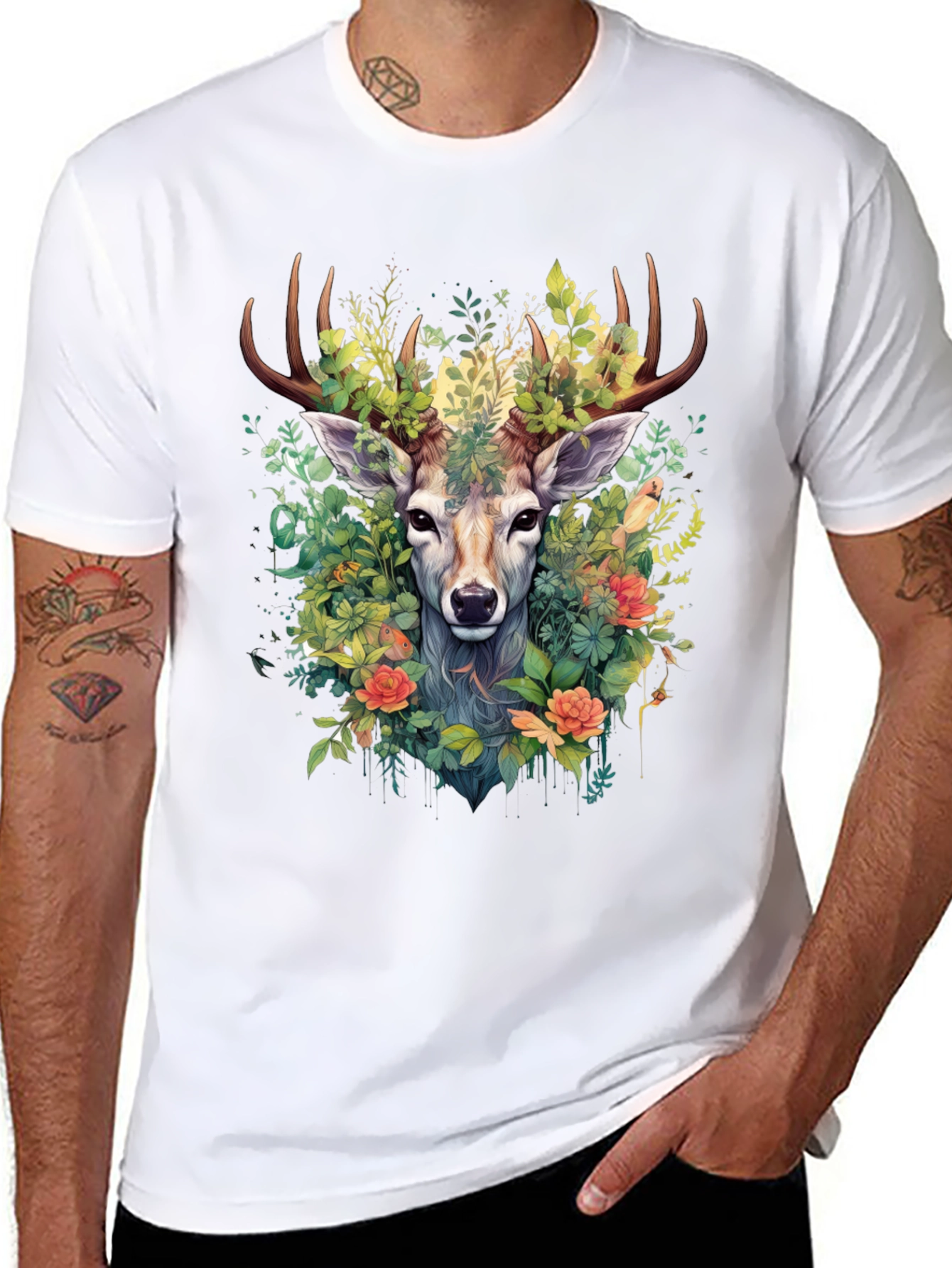 Botanical Deer Graphic Tee - Nature Inspired Design