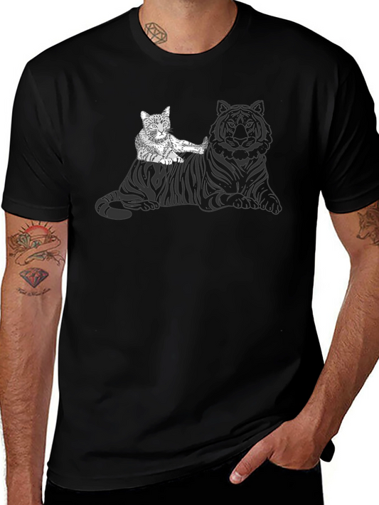 Cat Riding Tiger Graphic Tee - Unique Design