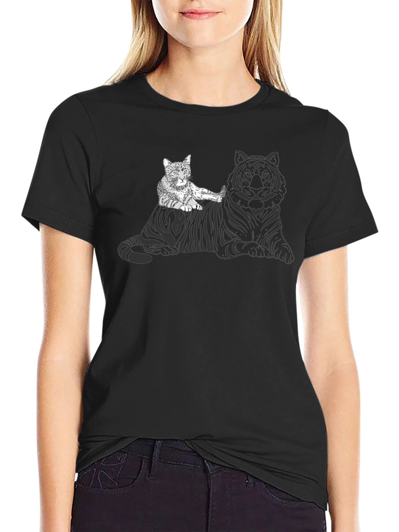 Cat Riding Tiger Graphic Tee - Unique Design