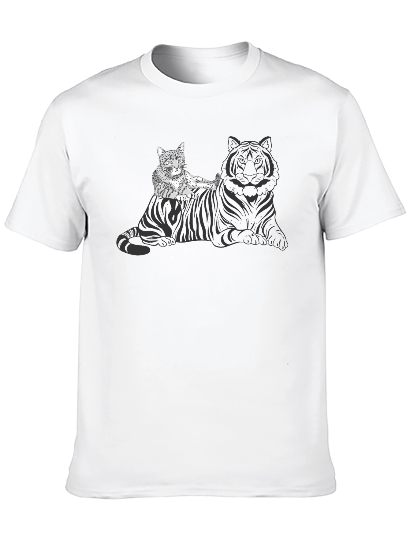 Cat Riding Tiger Graphic Tee - Unique Design