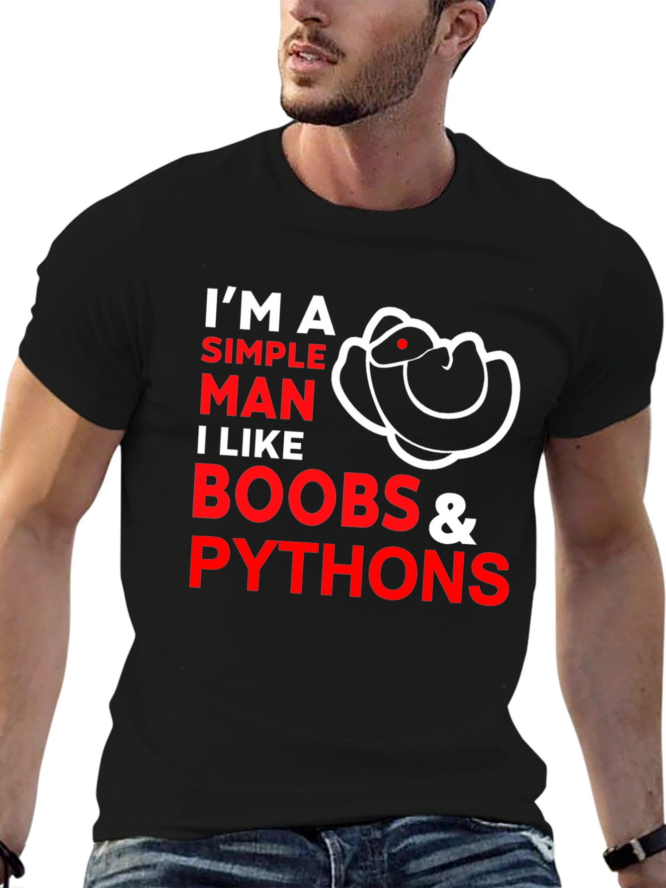 Simple Man Humor T-Shirt - Boobs and Pythons