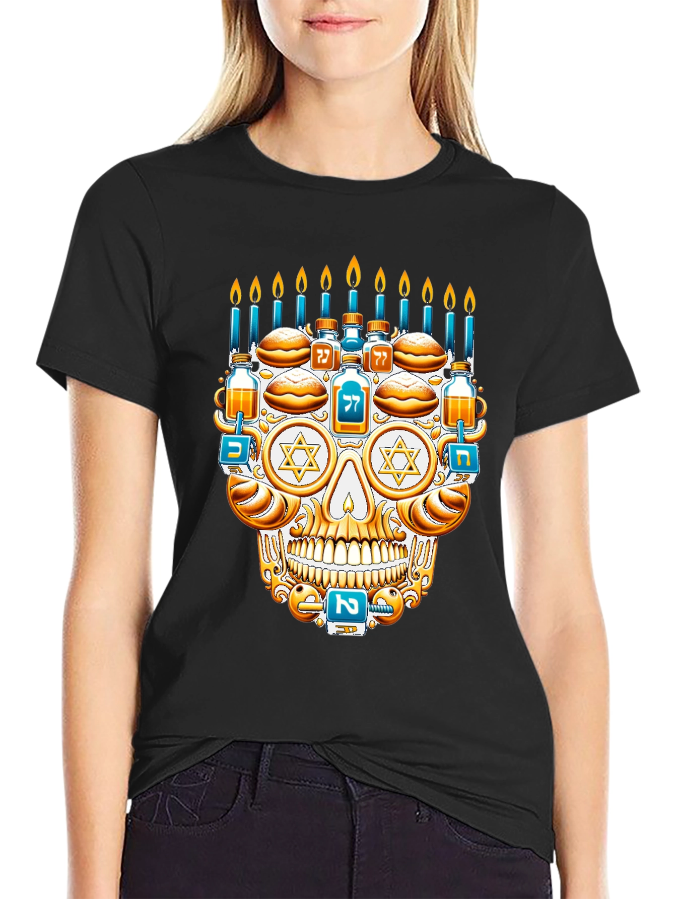 Hanukkah Skull Graphic T-Shirt