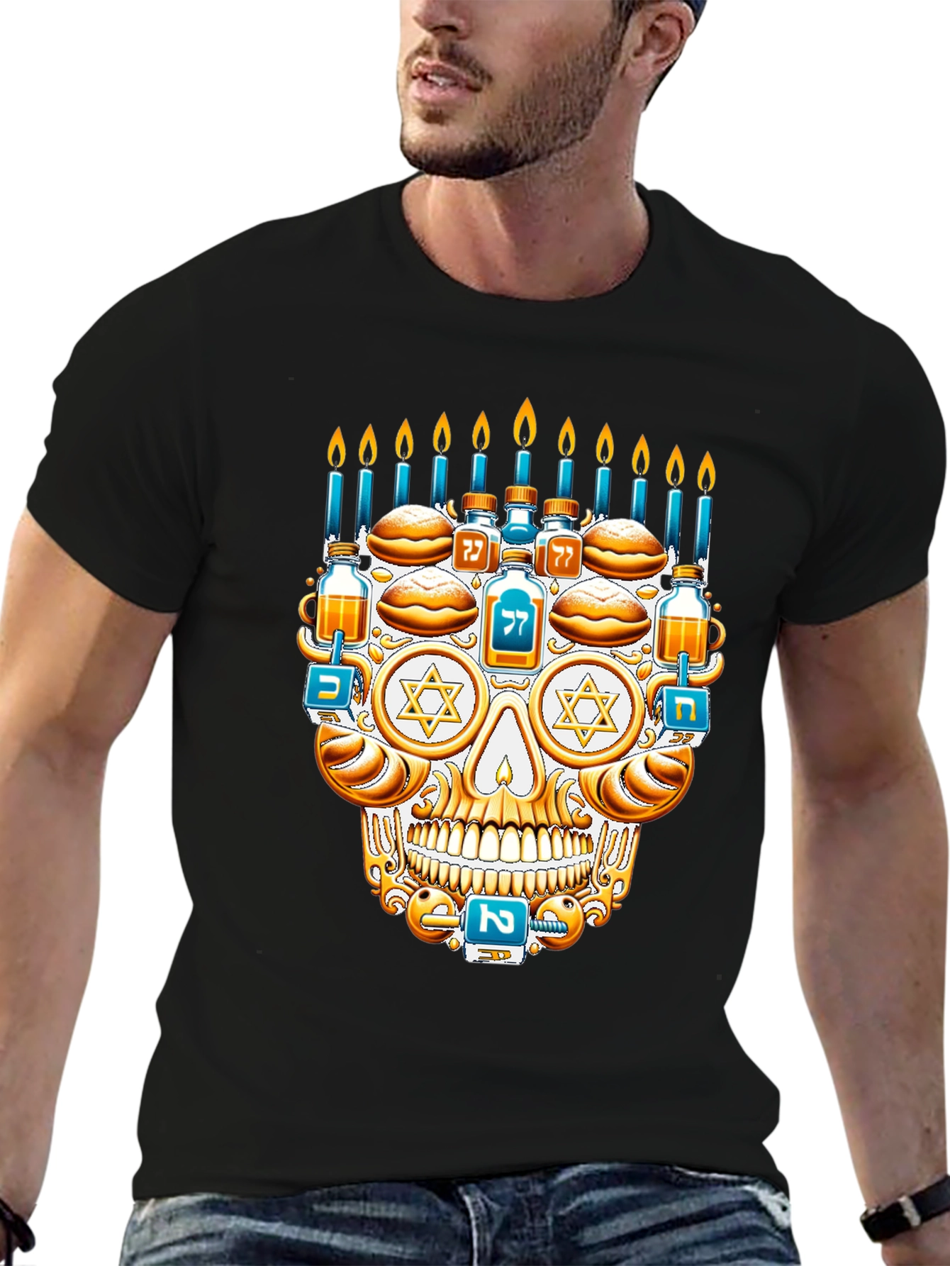 Hanukkah Skull Graphic T-Shirt