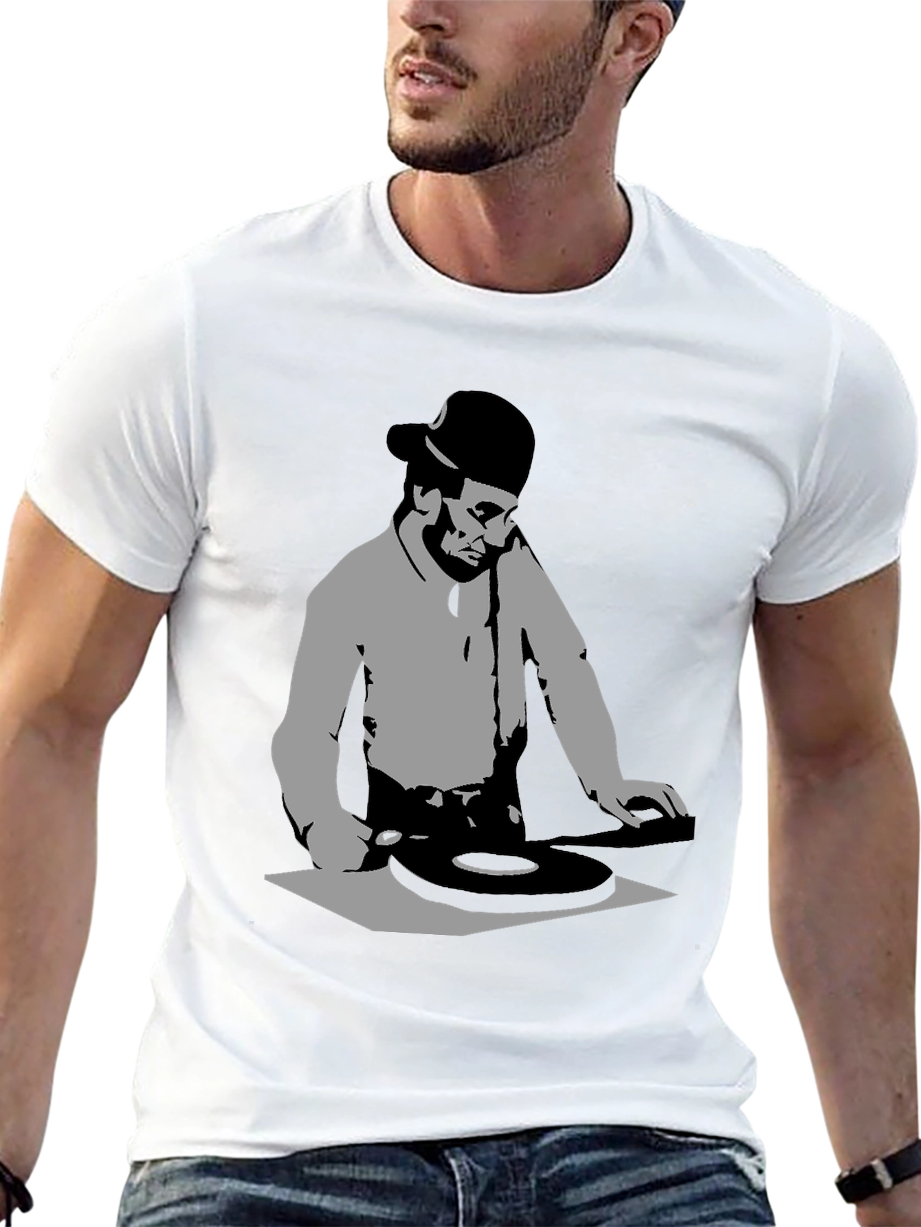 DJ Silhouette Black Graphic T-Shirt - Turntable