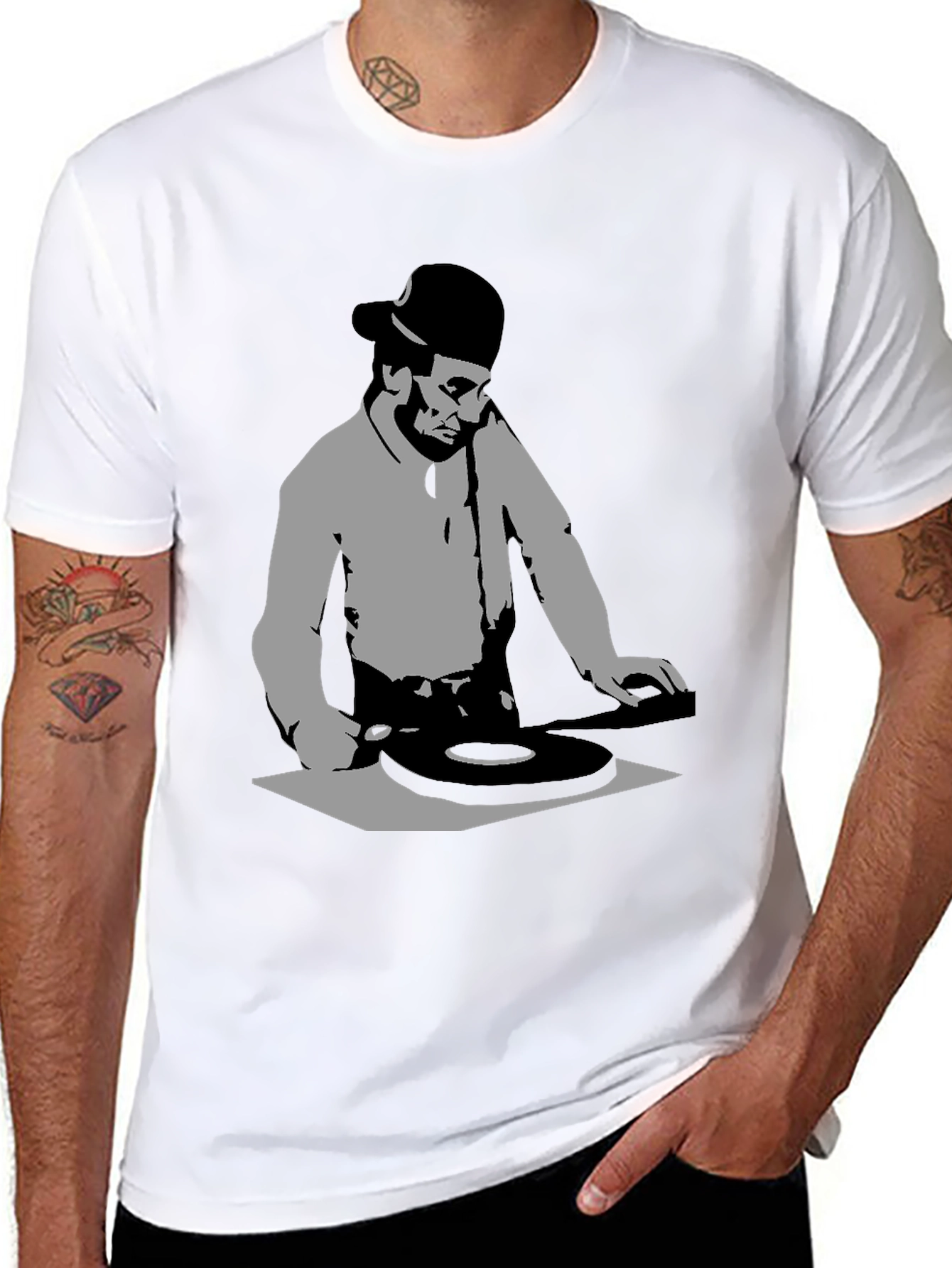 DJ Silhouette Black Graphic T-Shirt - Turntable