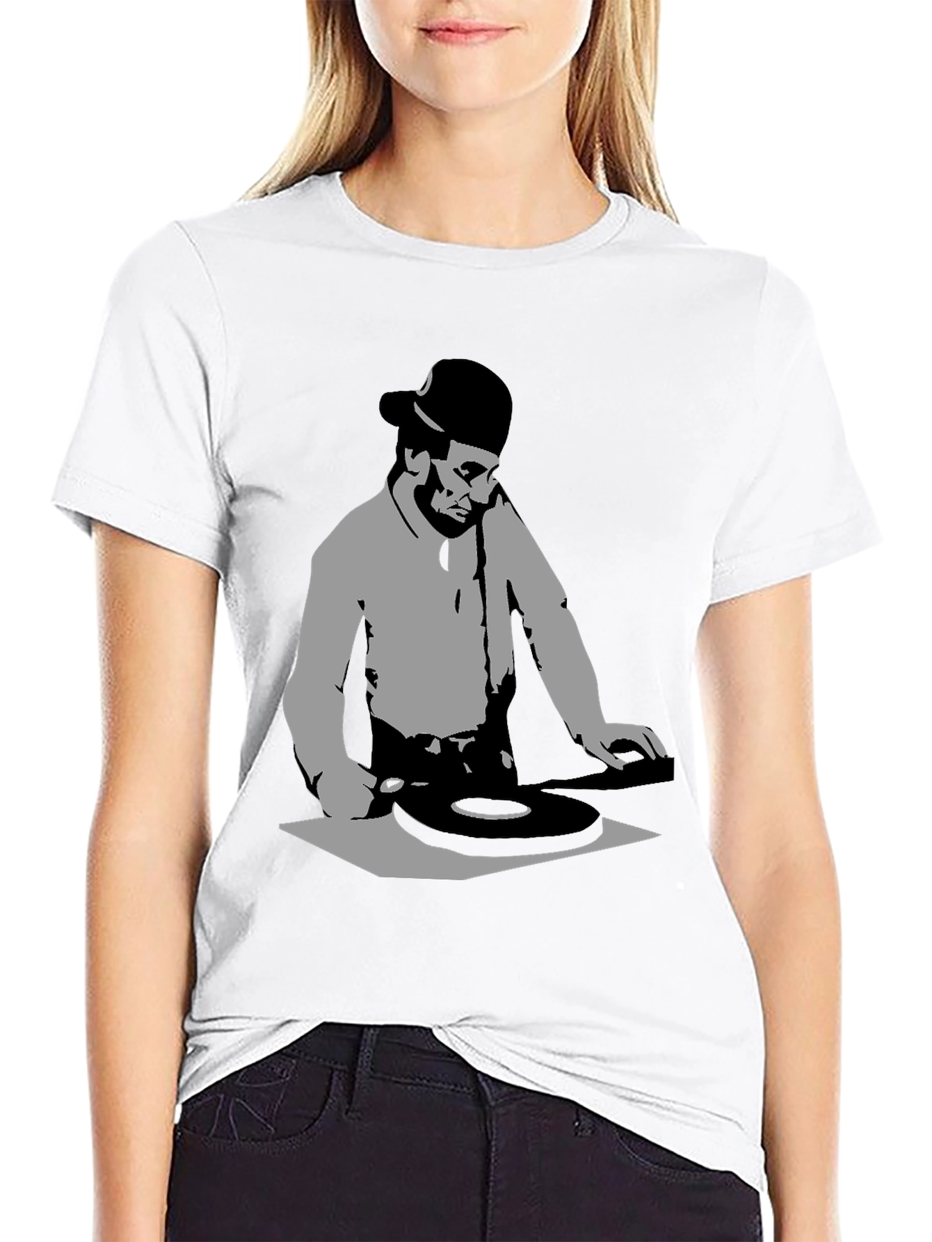 DJ Silhouette Black Graphic T-Shirt - Turntable