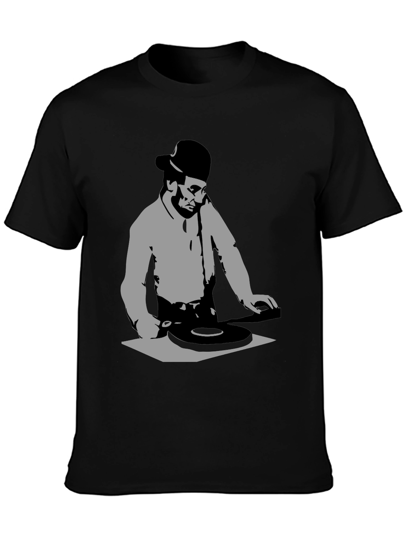 DJ Silhouette Black Graphic T-Shirt - Turntable