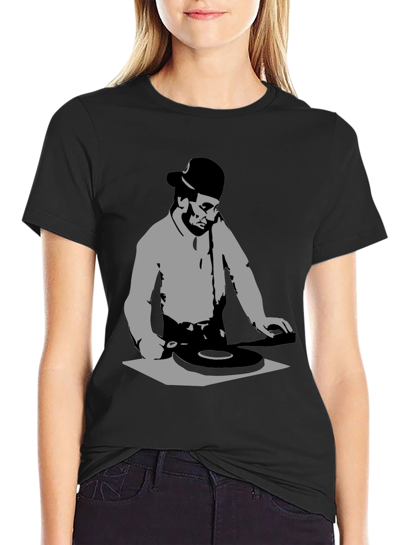 DJ Silhouette Black Graphic T-Shirt - Turntable